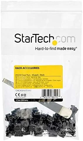 مهره قفسی 10-32 StarTech.com - بسته 50 عددی - مهره های گیره ای نصب رک - برای رک سرور سوراخ مربعی - مشکی (CABCAGENUTS1032)