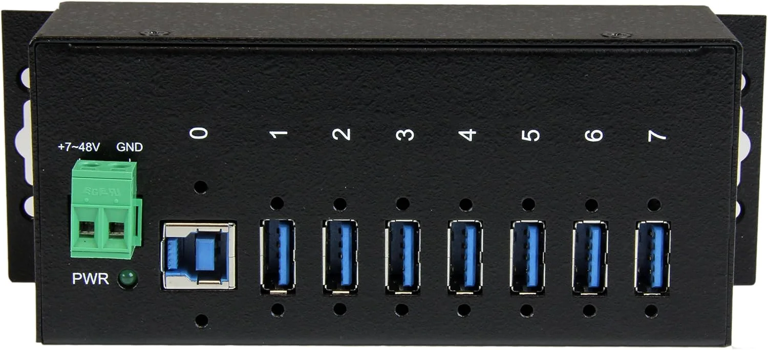 هاب USB 3.0 صنعتی 7 پورت StarTech.com با محافظ ESD و Surge 350W - هاب اسپلیتر توسعه دهنده پورت USB فلزی قابل نصب در رک (ST7300USBME)