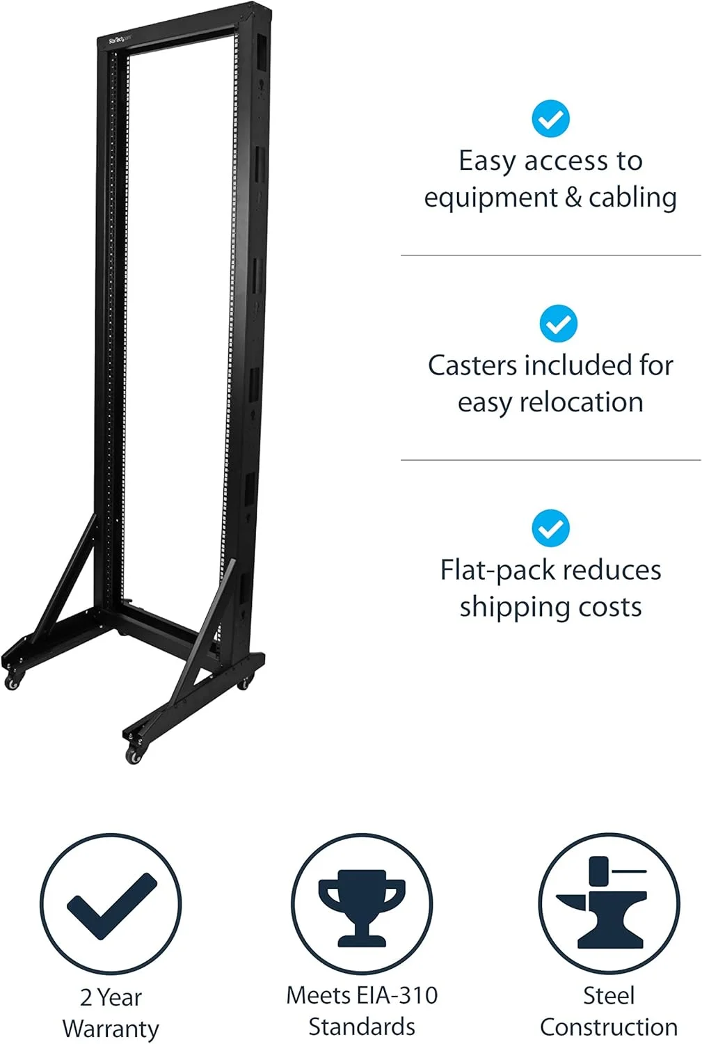 رک سرور 2 پستی StarTech.com با ساختار فولادی مستحکم و چرخ - 42U