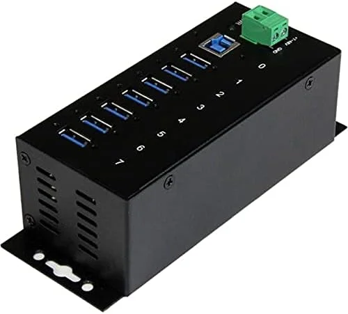 هاب USB 3.0 صنعتی 7 پورت StarTech.com با محافظ ESD و Surge 350W - هاب اسپلیتر توسعه دهنده پورت USB فلزی قابل نصب در رک (ST7300USBME)