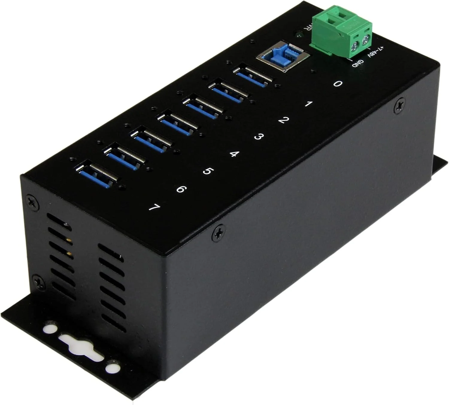 هاب USB 3.0 صنعتی 7 پورت StarTech.com با محافظ ESD و Surge 350W - هاب اسپلیتر توسعه دهنده پورت USB فلزی قابل نصب در رک (ST7300USBME)