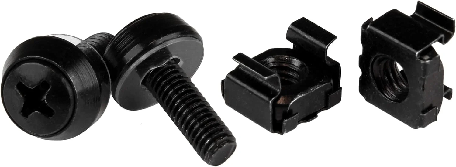 بسته 50 عددی مهره و پیچ قفسه سرور StarTech.com 10-32 به همراه واشر - کیت سخت افزاری نصب رک - مهره و پیچ گیره ای/اسیر کابینت تجهیزات شبکه/IT برای سوراخ های مربعی - مشکی - TAA (CABSCREW1032)