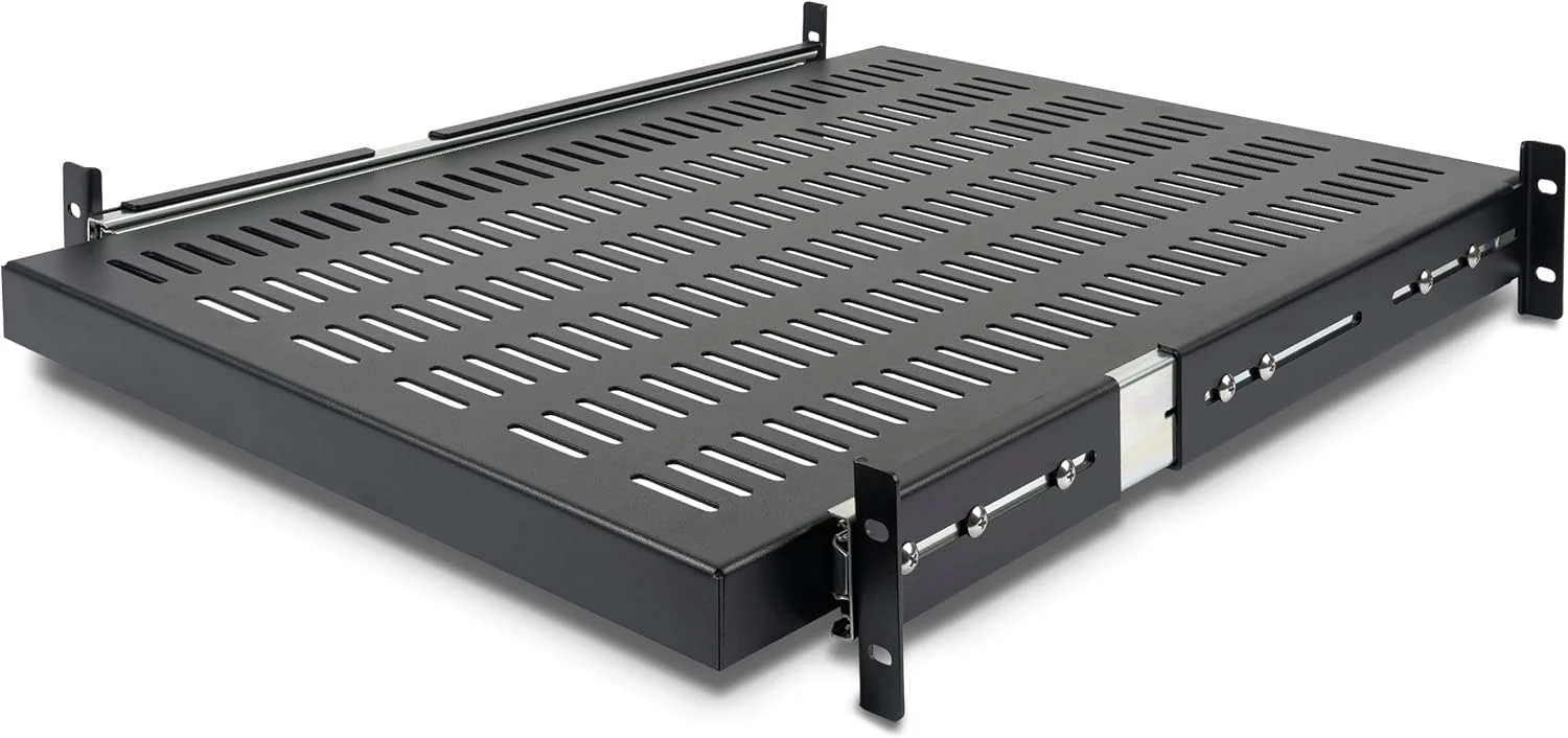 قفسه کشویی رک سرور 2U StarTech.com - عمق نصب قابل تنظیم - دارای تهویه - 50 پوند - قفسه رک 19 اینچی جهانی سنگین برای رک تجهیزات (UNISLDSHF19)، مشکی