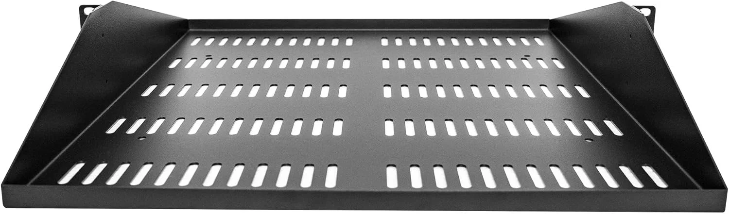قفسه رک سرور 2U StarTech.com، سینی کنسولی تهویه دار جهانی با نصب مرکزی برای رک تجهیزات شبکه 19 اینچی، فولاد سنگین، ظرفیت 200 پوند، عمق 20 اینچ، مشکی (SHELF-2U-20-CENTER-V)
