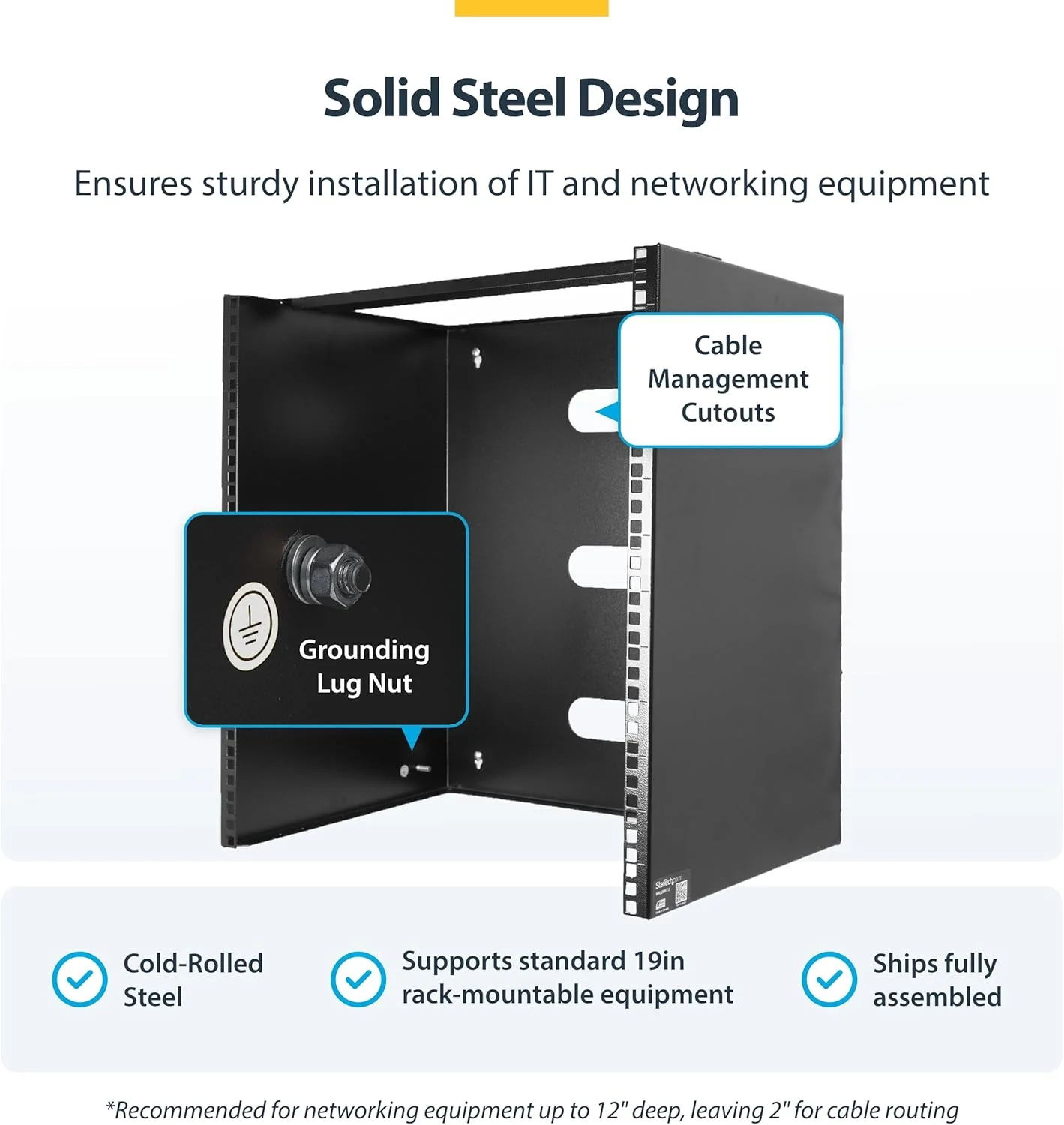 رک شبکه دیواری 10 یونیت StarTech.com، عمق 14 اینچ (پروفایل کم)، براکت پنل پچ 19 اینچی برای سرورهای کم عمق، تجهیزات IT، سوئیچ های شبکه، ظرفیت وزنی 77 پوند/35 کیلوگرم، مشکی (RACK-10U-14-BRACKET)