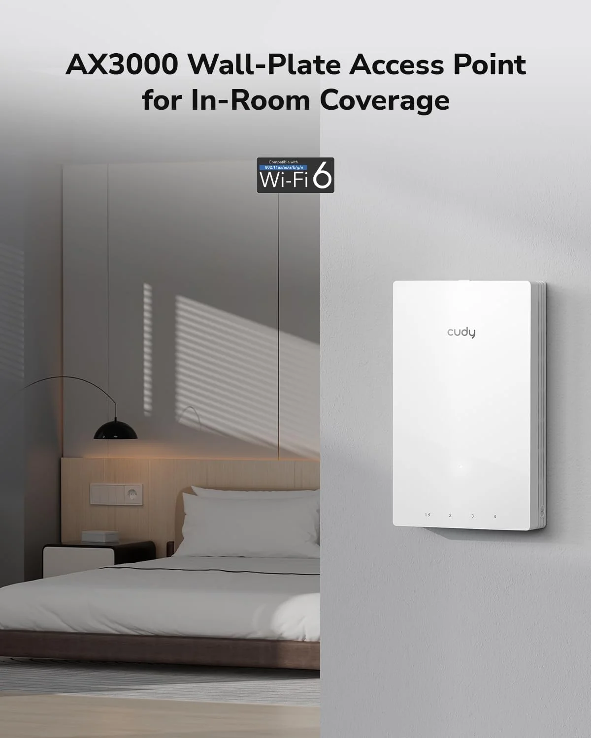 اکسس پوینت وایرلس گیگابیتی دیواری Cudy AP3000 Wall WiFi 6 AX3000، پشتیبانی از OFDMA، MU-MIMO، تغذیه از طریق PoE، کنترل از طریق اپلیکیشن Cudy یا پیکربندی وب