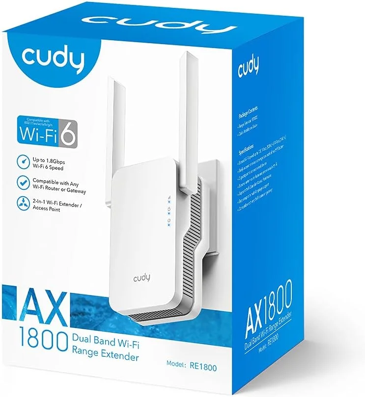 تقویت کننده اینترنت Cudy New AX1800 Mesh WiFi 6، توسعه دهنده محدوده WiFi 6 تا 2000 فوت مربع و 30 دستگاه، تکرار کننده دو بانده تا سرعت 1.8 گیگابیت بر ثانیه، حالت AP، پورت گیگابیتی، RE1800 تقویت کننده اینترنت Cudy New AX1800 Mesh WiFi 6، توسعه دهنده محدوده WiFi 6 تا 2000 فوت مربع و 30 دستگاه، تکرار کننده دو بانده تا سرعت 1.8 گیگابیت بر ثانیه، حالت AP، پورت گیگابیتی، RE1800