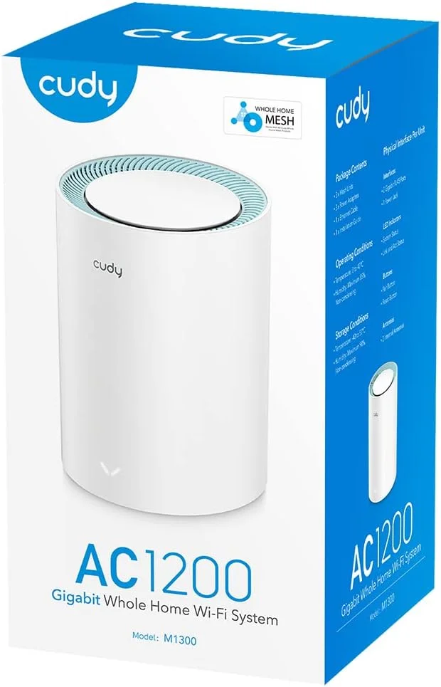 سیستم وای فای مش گیگابیتی Cudy AC1200، دو بانده، توسعه دهنده وای فای، پورت های گیگابیتی، آنتن های با بهره بالا، VPN، Cloudflare، اتصال تا 100 دستگاه، M1300 تک بسته سیستم وای فای مش گیگابیتی Cudy AC1200، دو بانده، توسعه دهنده وای فای، پورت های گیگابیتی، آنتن های با بهره بالا، VPN، Cloudflare، اتصال تا 100 دستگاه، M1300 تک بسته
