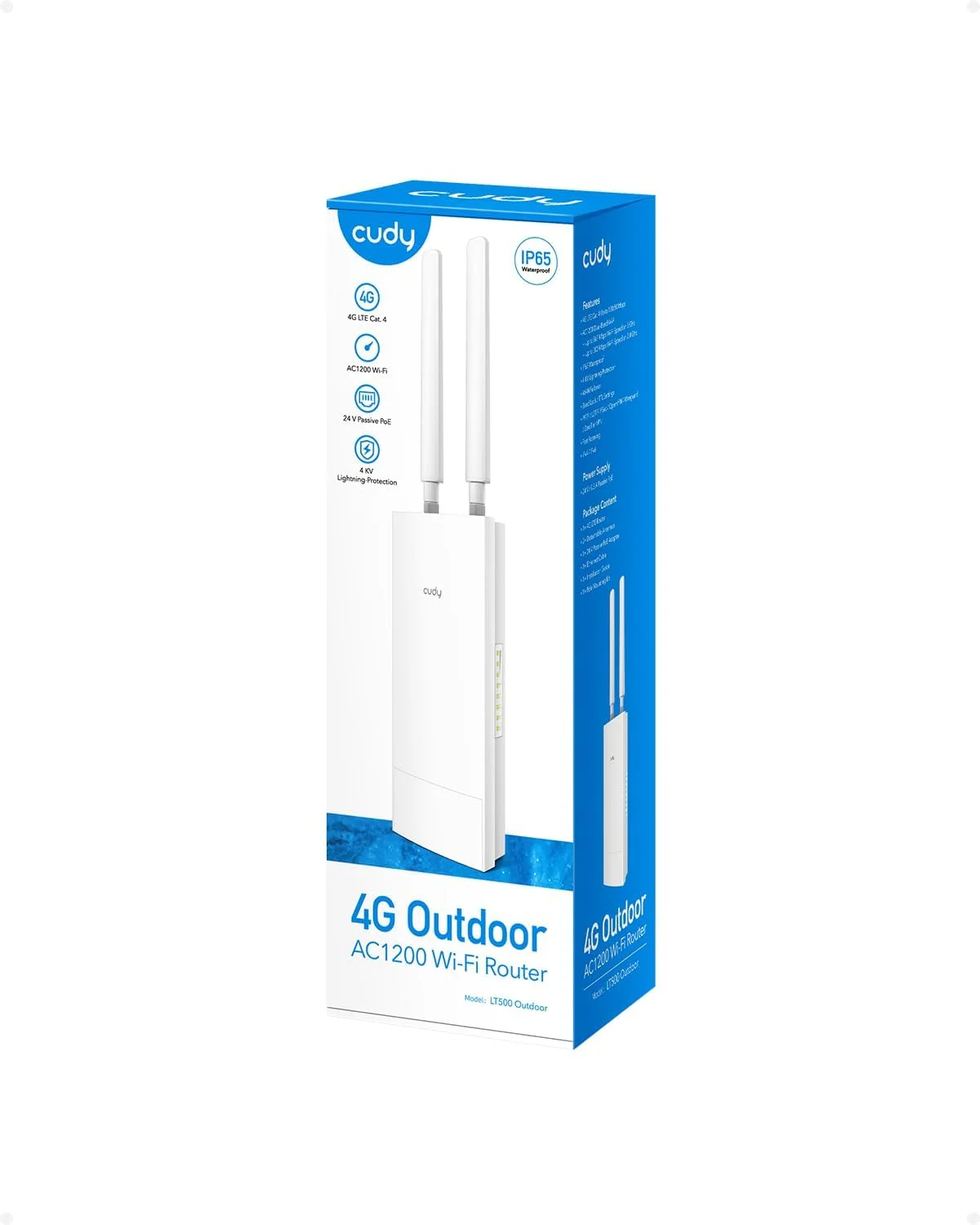 مودم روتر 4G LTE Cat 4 بیرونی آنلاک Cudy، AC1200، IP65، آنتن های جداشدنی، PoE غیرفعال، نصب روی میله یا دیوار، VPN، LT500 Outdoor