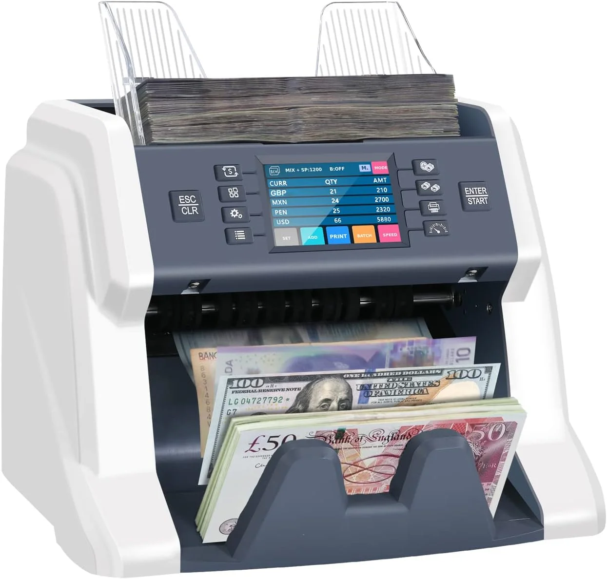 دستگاه شمارش و تشخیص اسکناس چند ارزی RIBAO TECHNOLOGY BC-55 با قابلیت تشخیص ارزهای مختلف، شمارش اسکناس های مخلوط، تشخیص اسکناس تقلبی با استفاده از سنسورهای UV/MG/IR/Image و ثبت شماره سریال