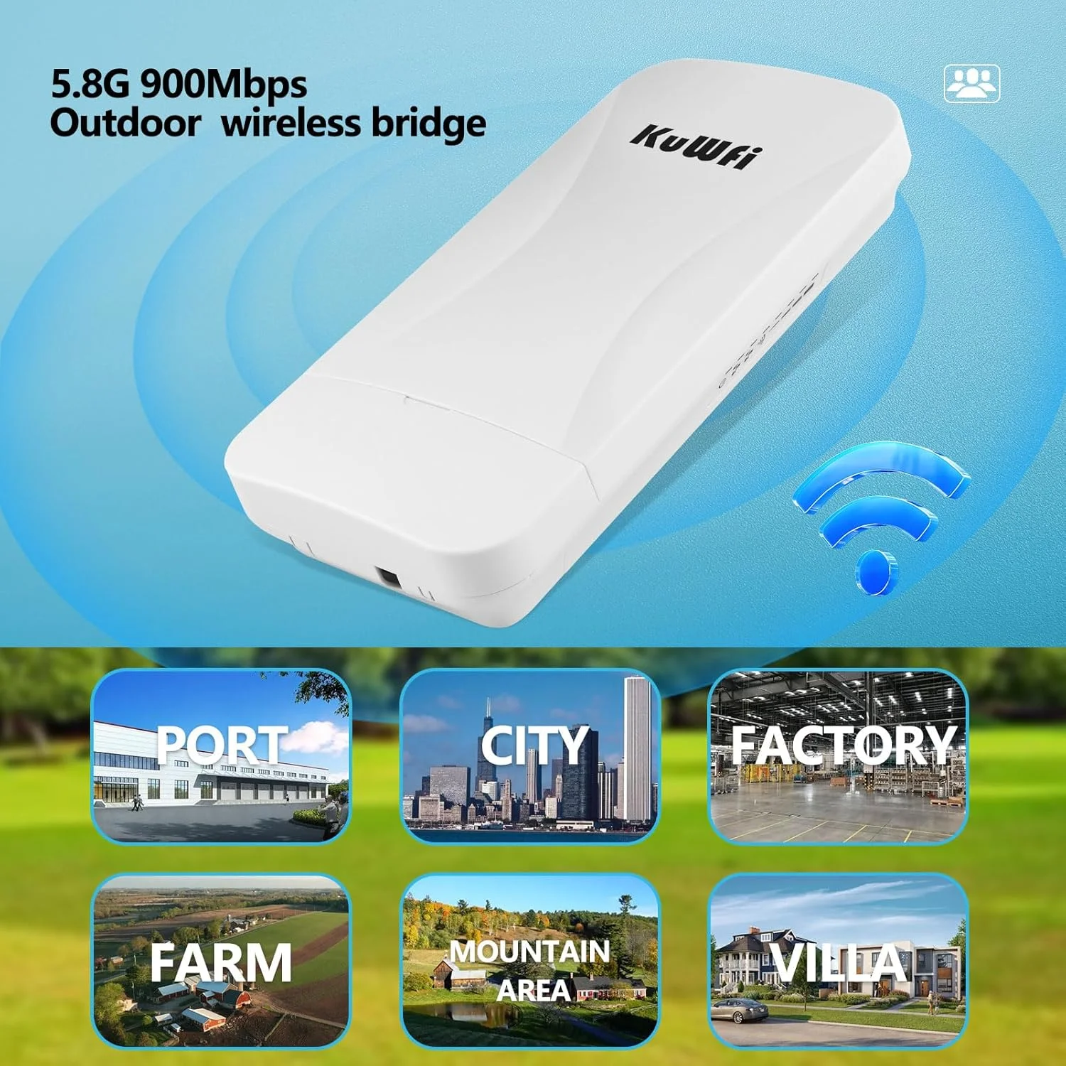 پل بیسیم گیگابیتی نقطه به نقطه KuWFi 5.8G 900Mbps پورتهای LAN 1Gbs برد بلند CPE گسترش شبکه بیرونی 3KM/1.86 مایل برای فروشگاه، انبار، مزرعه و اتصال دوربین مداربسته پل بیسیم گیگابیتی نقطه به نقطه KuWFi 5.8G 900Mbps پورتهای LAN 1Gbs برد بلند CPE گسترش شبکه بیرونی 3KM/1.86 مایل برای فروشگاه، انبار، مزرعه و اتصال دوربین مداربسته