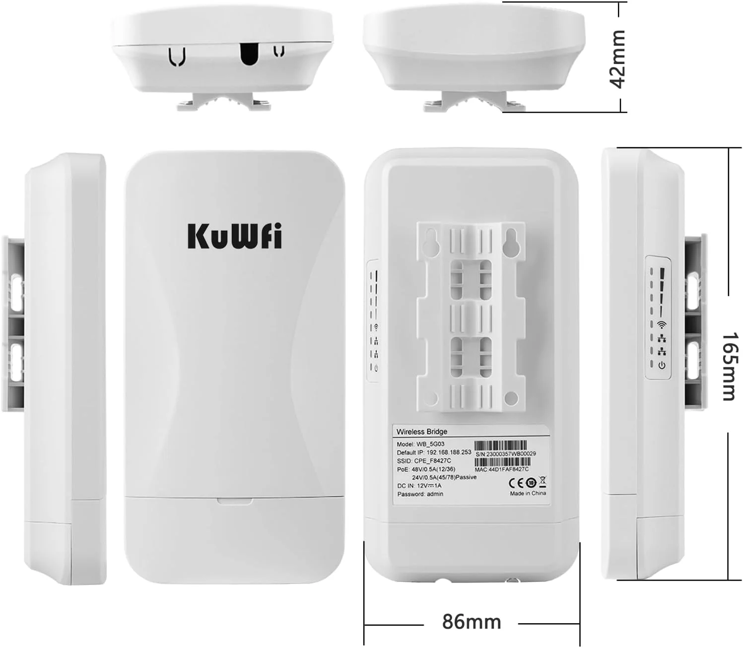 پل بیسیم گیگابیتی نقطه به نقطه KuWFi 5.8G 900Mbps پورتهای LAN 1Gbs برد بلند CPE گسترش شبکه بیرونی 3KM/1.86 مایل برای فروشگاه، انبار، مزرعه و اتصال دوربین مداربسته پل بیسیم گیگابیتی نقطه به نقطه KuWFi 5.8G 900Mbps پورتهای LAN 1Gbs برد بلند CPE گسترش شبکه بیرونی 3KM/1.86 مایل برای فروشگاه، انبار، مزرعه و اتصال دوربین مداربسته
