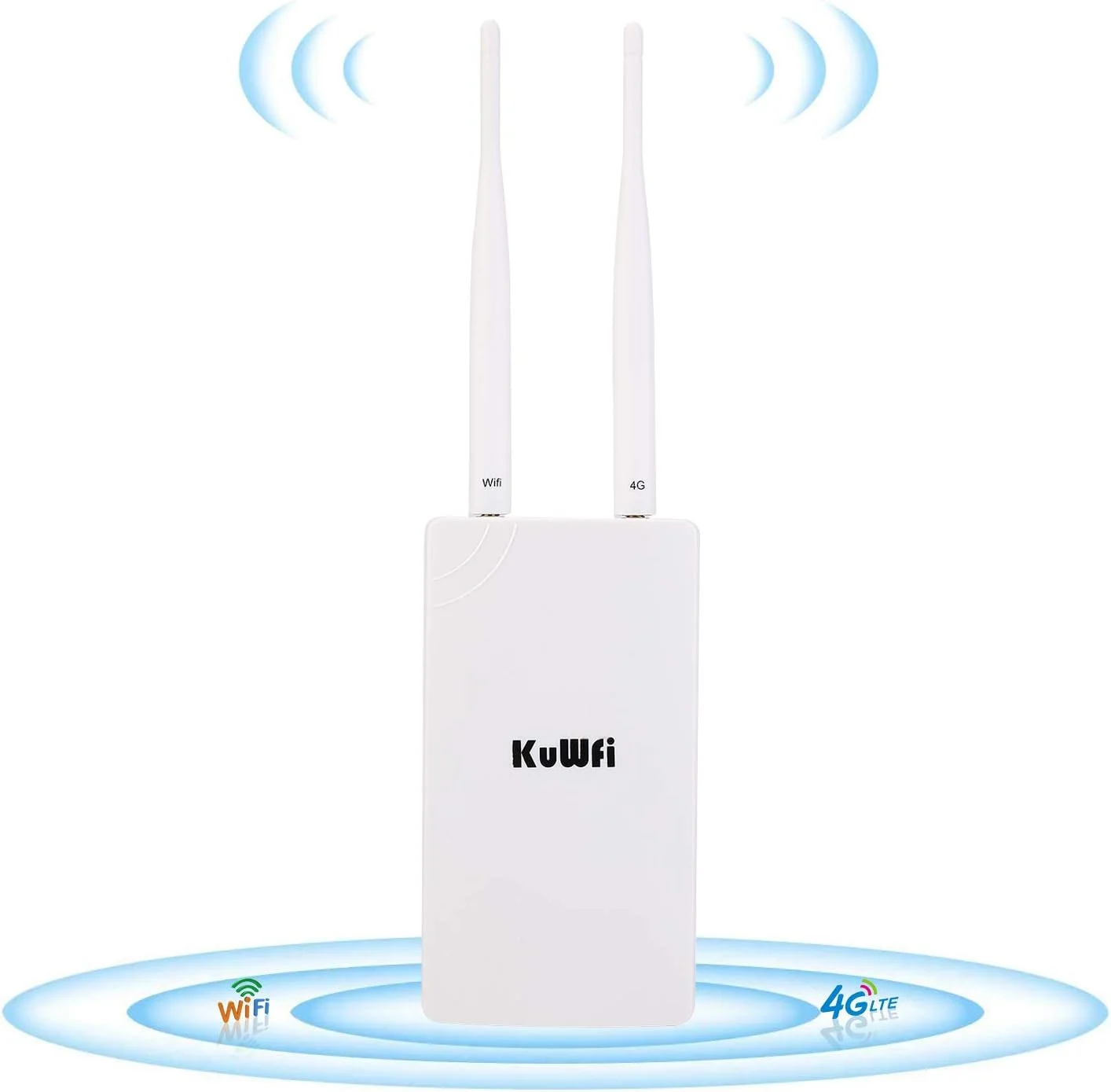 روتر بیرونی 4G LTE CPE KuWFi با اسلات سیم کارت 150 مگابیت بر ثانیه CAT4، نقطه دسترسی اینترنت وای فای بی سیم، 2 عدد آنتن، هات اسپات بی سیم وای فای، دستگاه های کار با دوربین IP برای du/Etisalat