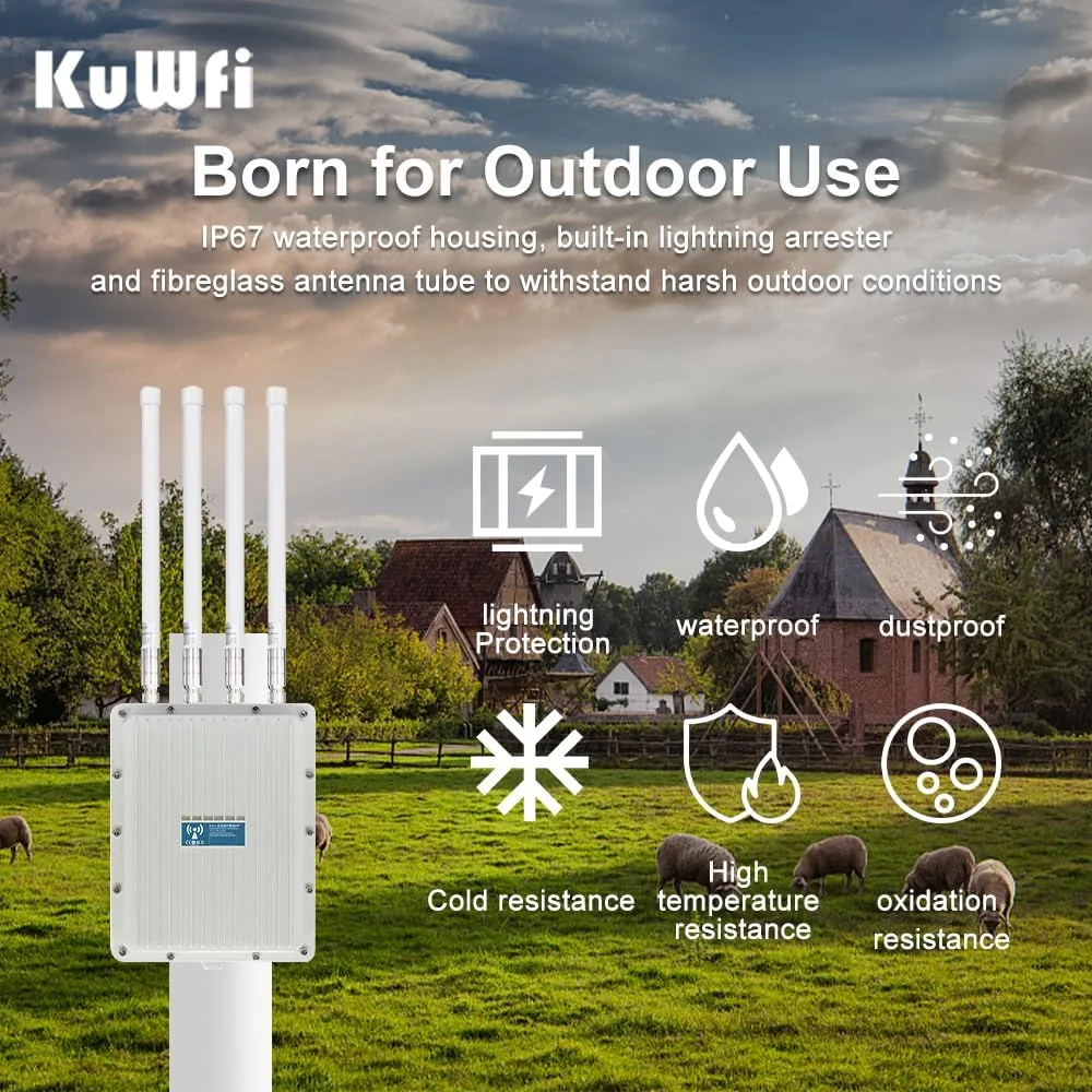 روتر اکسس پوینت بی سیم KuWFi WiFi 6، تقویت کننده سیگنال WiFi، فضای باز و داخلی، برد بلند، نقطه دسترسی 360 درجه همه جهته WiFi دو بانده 1800 مگابیت بر ثانیه، پشتیبانی از AP/Gateway/Repeater
