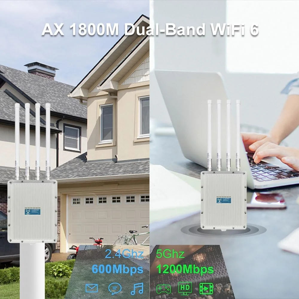 روتر اکسس پوینت بی سیم KuWFi WiFi 6، تقویت کننده سیگنال WiFi، فضای باز و داخلی، برد بلند، نقطه دسترسی 360 درجه همه جهته WiFi دو بانده 1800 مگابیت بر ثانیه، پشتیبانی از AP/Gateway/Repeater