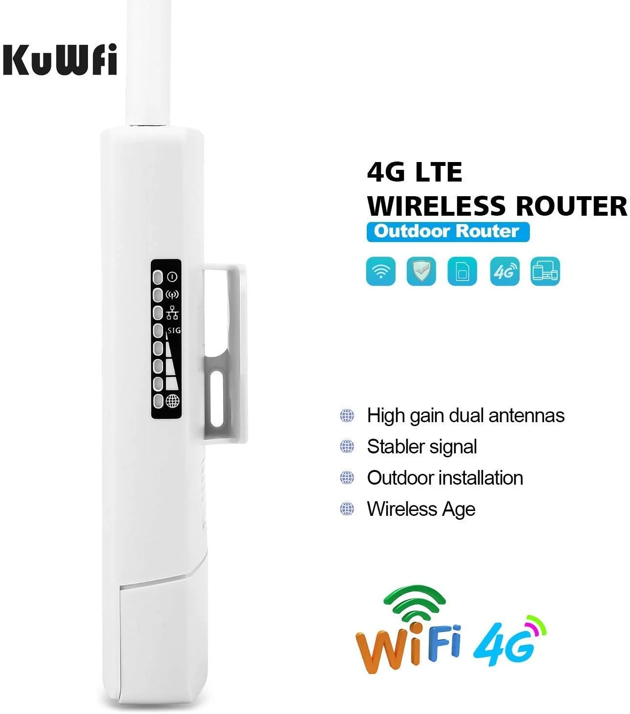 روتر بیرونی 4G LTE CPE KuWFi با اسلات سیم کارت 150 مگابیت بر ثانیه CAT4، نقطه دسترسی اینترنت وای فای بی سیم، 2 عدد آنتن، هات اسپات بی سیم وای فای، دستگاه های کار با دوربین IP برای du/Etisalat روتر بیرونی 4G LTE CPE KuWFi با اسلات سیم کارت 150 مگابیت بر ثانیه CAT4، نقطه دسترسی اینترنت وای فای بی سیم، 2 عدد آنتن، هات اسپات بی سیم وای فای، دستگاه های کار با دوربین IP برای du/Etisalat