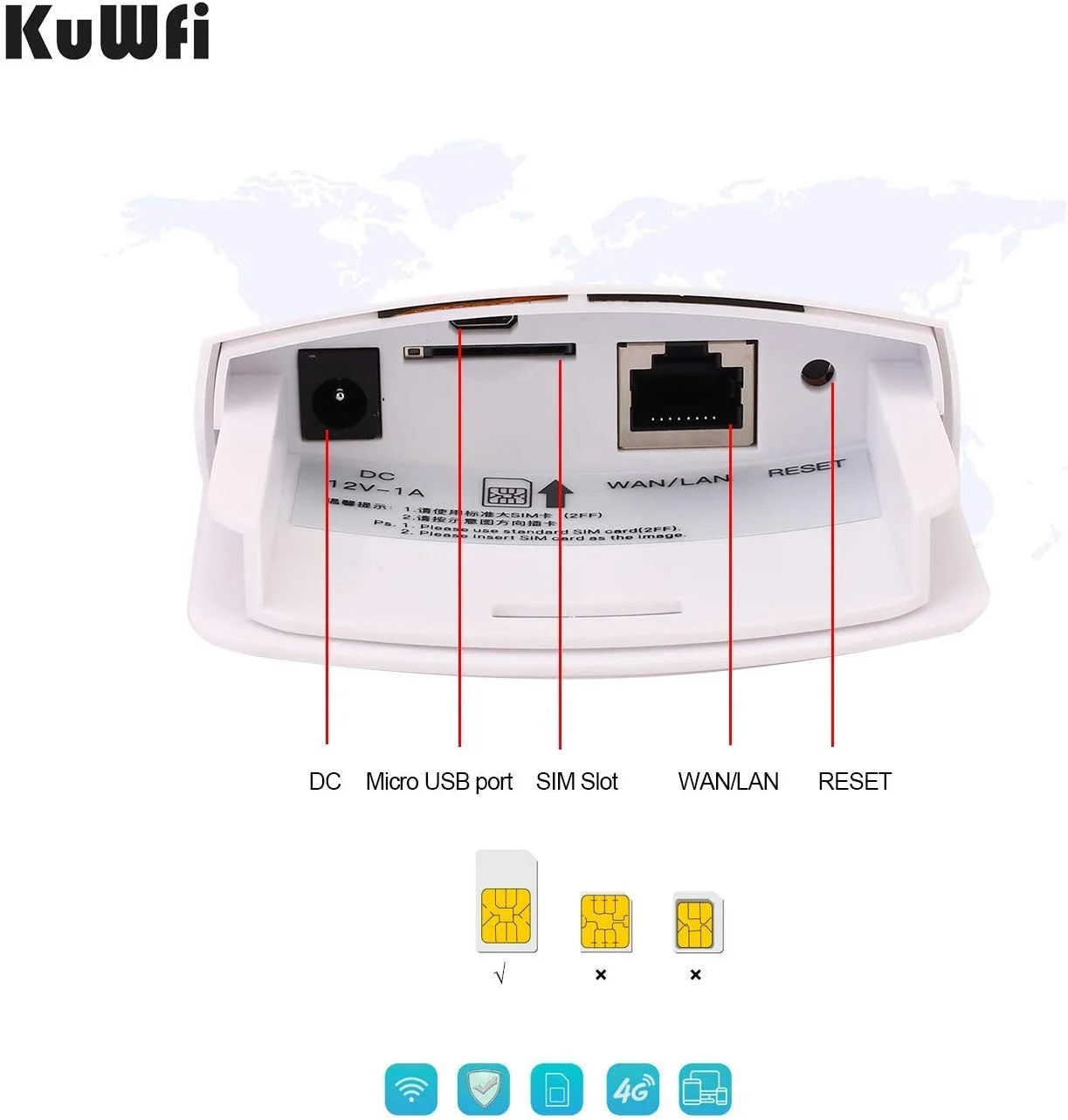 روتر بیرونی 4G LTE CPE KuWFi با اسلات سیم کارت 150 مگابیت بر ثانیه CAT4، نقطه دسترسی اینترنت وای فای بی سیم، 2 عدد آنتن، هات اسپات بی سیم وای فای، دستگاه های کار با دوربین IP برای du/Etisalat روتر بیرونی 4G LTE CPE KuWFi با اسلات سیم کارت 150 مگابیت بر ثانیه CAT4، نقطه دسترسی اینترنت وای فای بی سیم، 2 عدد آنتن، هات اسپات بی سیم وای فای، دستگاه های کار با دوربین IP برای du/Etisalat