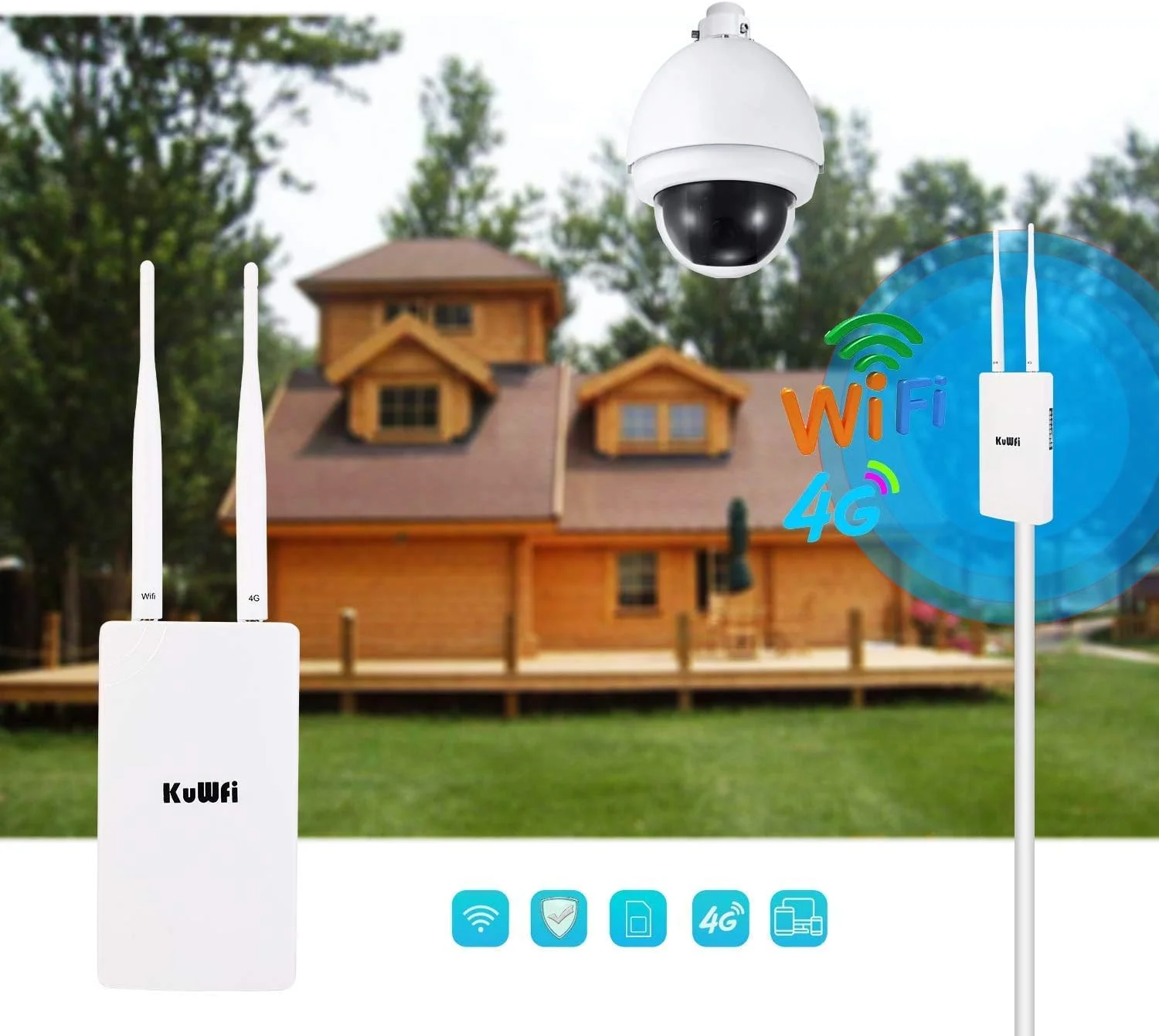 روتر بیرونی 4G LTE CPE KuWFi با اسلات سیم کارت 150 مگابیت بر ثانیه CAT4، نقطه دسترسی اینترنت وای فای بی سیم، 2 عدد آنتن، هات اسپات بی سیم وای فای، دستگاه های کار با دوربین IP برای du/Etisalat روتر بیرونی 4G LTE CPE KuWFi با اسلات سیم کارت 150 مگابیت بر ثانیه CAT4، نقطه دسترسی اینترنت وای فای بی سیم، 2 عدد آنتن، هات اسپات بی سیم وای فای، دستگاه های کار با دوربین IP برای du/Etisalat