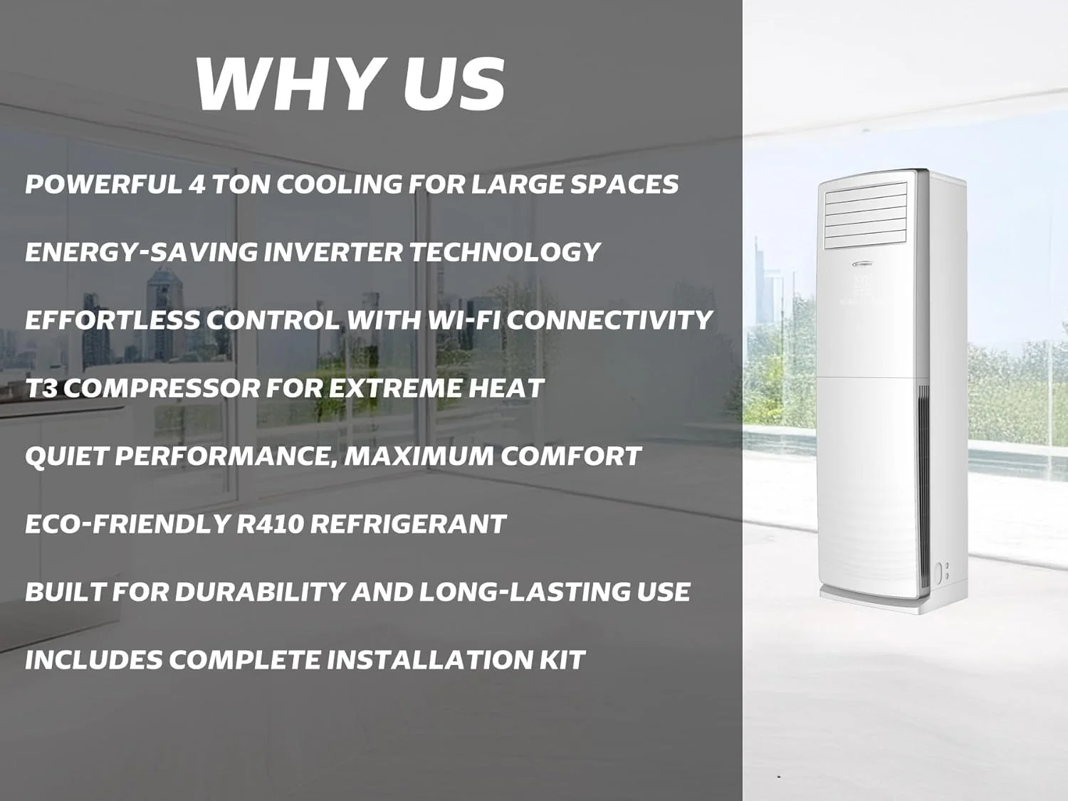 کولر گازی ایستاده 3 تن جنرال گلد، 36000 BTU، اینورتر T3 سرد و گرم با کیت لوله، کنترل WIFI، مبرد R410 کم مصرف، عملکرد بی صدا کولر گازی ایستاده 3 تن جنرال گلد، 36000 BTU، اینورتر T3 سرد و گرم با کیت لوله، کنترل WIFI، مبرد R410 کم مصرف، عملکرد بی صدا