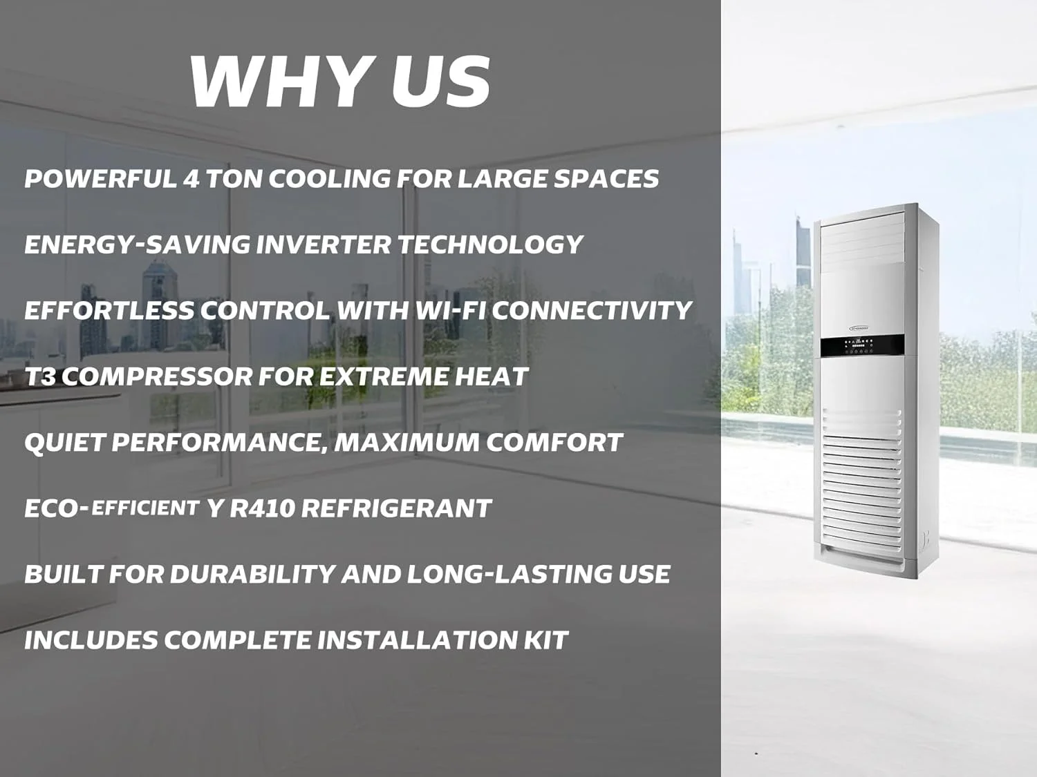 کولر گازی ایستاده 4 تن جنرال گلد با وای فای، اینورتر 48000 BTU، کمپرسور T3، سرمایش و گرمایش R410، واحد AC اسپلیت مستقل قابل حمل ایستاده، کولر گازی برج متحرک داخلی 4T