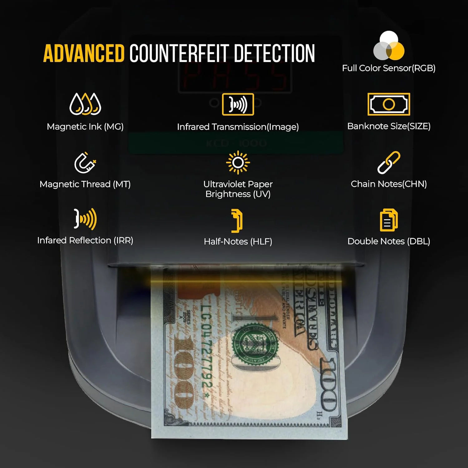 دستگاه تشخیص اسکناس تقلبی قابل حمل Kolibri KCD-1000 با قابلیت تشخیص 4 طرفه، دارای تشخیصگر UV، مغناطیسی و مادون قرمز، نشانگر آسان قبولی/رد (KCD-1000) دستگاه تشخیص اسکناس تقلبی قابل حمل Kolibri KCD-1000 با قابلیت تشخیص 4 طرفه، دارای تشخیصگر UV، مغناطیسی و مادون قرمز، نشانگر آسان قبولی/رد (KCD-1000)