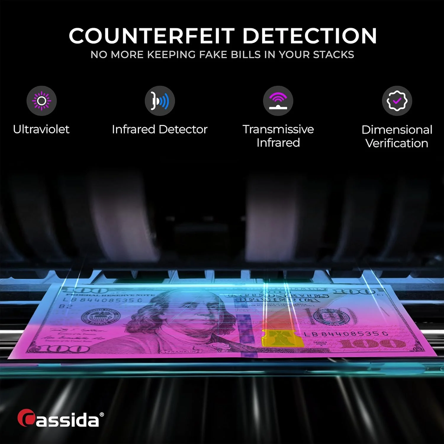 دستگاه شمارش پول تجاری کاسیدا 6600 با تشخیص اسکناس جعلی فرابنفش (UV)، نمایشگر LCD، چند رنگ دستگاه شمارش پول تجاری کاسیدا 6600 با تشخیص اسکناس جعلی فرابنفش (UV)، نمایشگر LCD، چند رنگ