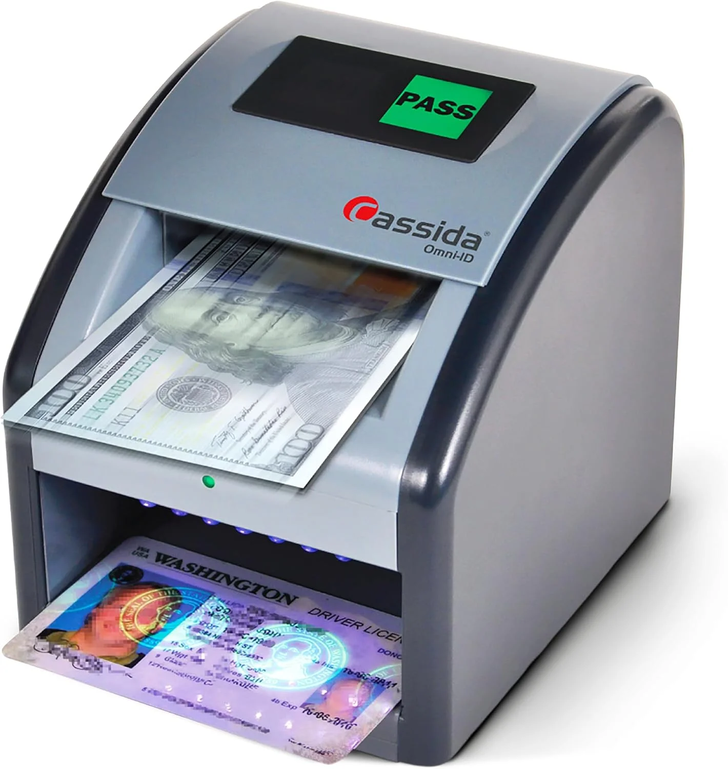 دستگاه تشخیص اسکناس تقلبی و کارت شناسایی کاسیدا Omni-ID 2 در 1 با نور UV - بررسی کننده اسکناس با حسگرهای مادون قرمز، مغناطیسی و فرابنفش - نمایشگر آسان خوان PASS/FAIL