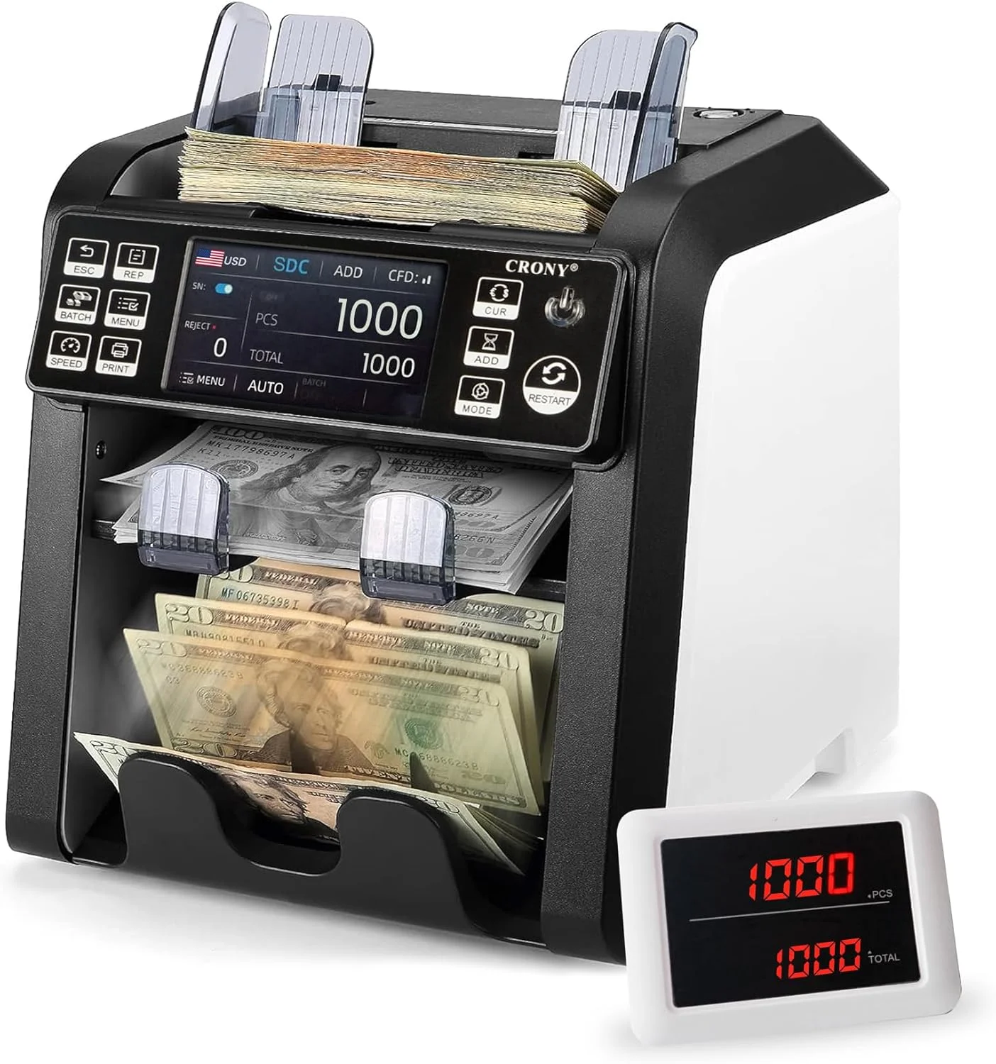 دستگاه شمارش پول CRONY مدل Bank Money Counting Machine - AL-950 2CIS/UV/MG/IR تشخیص خودکار اسکناس چند ارزی شمارنده سرعت بالا تشخیص اسکناس جعلی و آسیب دیده شمارش بدون توقف با پاکت رد