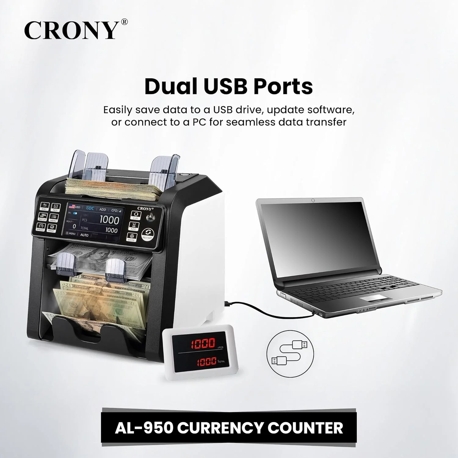 دستگاه شمارش پول CRONY مدل Bank Money Counting Machine - AL-950 2CIS/UV/MG/IR تشخیص خودکار اسکناس چند ارزی شمارنده سرعت بالا تشخیص اسکناس جعلی و آسیب دیده شمارش بدون توقف با پاکت رد دستگاه شمارش پول CRONY مدل Bank Money Counting Machine - AL-950 2CIS/UV/MG/IR تشخیص خودکار اسکناس چند ارزی شمارنده سرعت بالا تشخیص اسکناس جعلی و آسیب دیده شمارش بدون توقف با پاکت رد