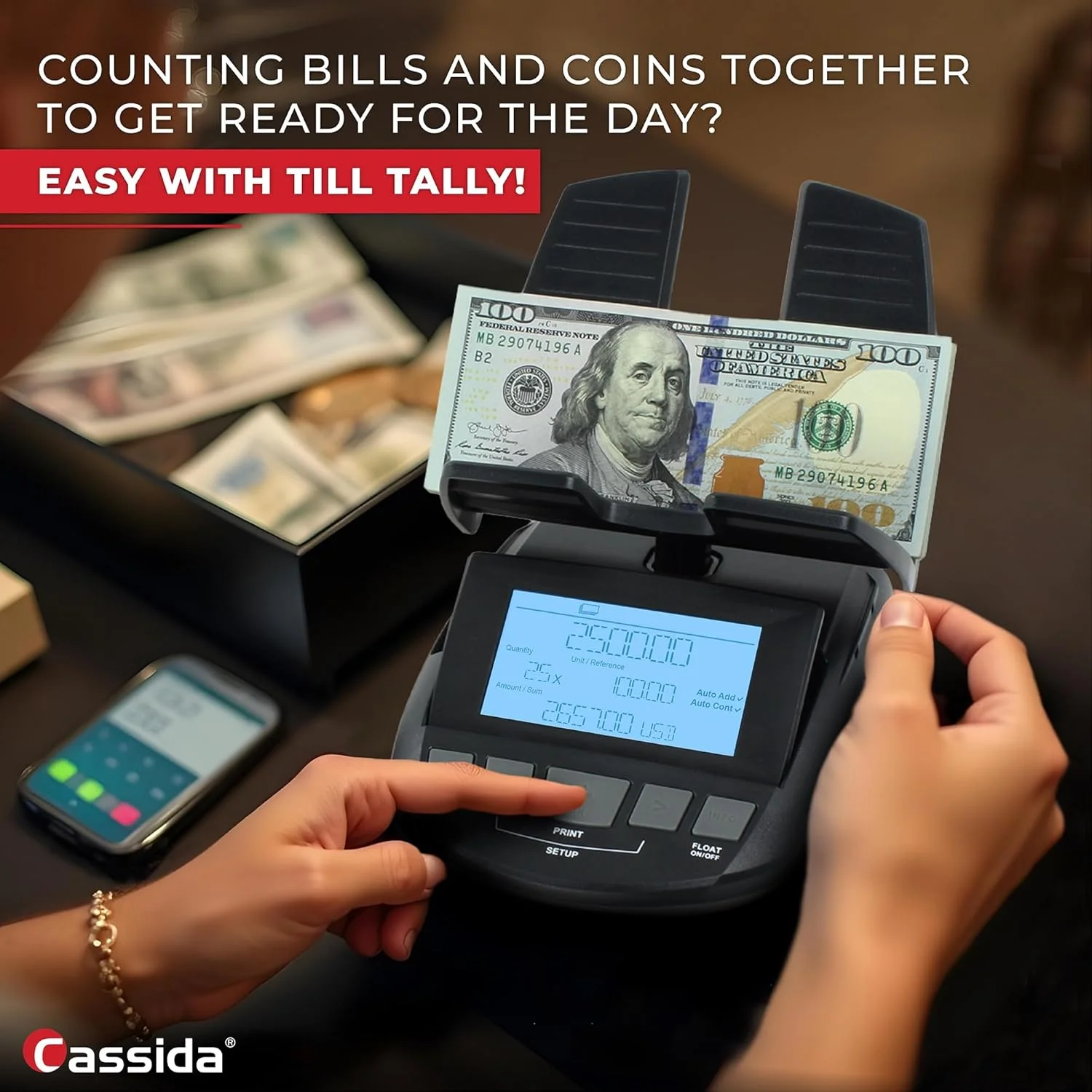 ترازو شمارش پول حرفه ای Cassida (Till Tally)، شمارنده اسکناس، 1 بسته، مشکی ترازو شمارش پول حرفه ای Cassida (Till Tally)، شمارنده اسکناس، 1 بسته، مشکی