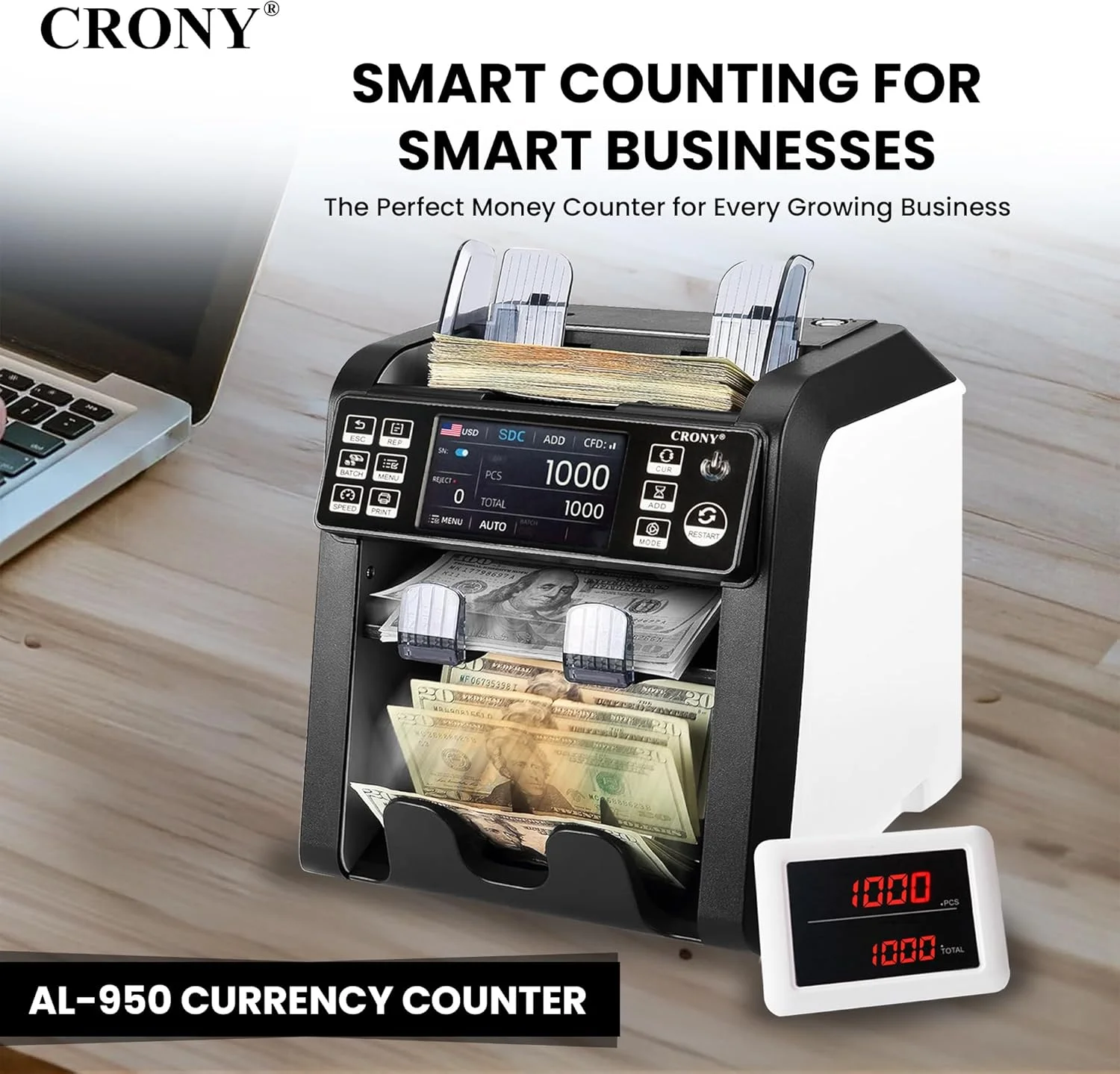 دستگاه شمارش پول CRONY مدل Bank Money Counting Machine - AL-950 2CIS/UV/MG/IR تشخیص خودکار اسکناس چند ارزی شمارنده سرعت بالا تشخیص اسکناس جعلی و آسیب دیده شمارش بدون توقف با پاکت رد دستگاه شمارش پول CRONY مدل Bank Money Counting Machine - AL-950 2CIS/UV/MG/IR تشخیص خودکار اسکناس چند ارزی شمارنده سرعت بالا تشخیص اسکناس جعلی و آسیب دیده شمارش بدون توقف با پاکت رد