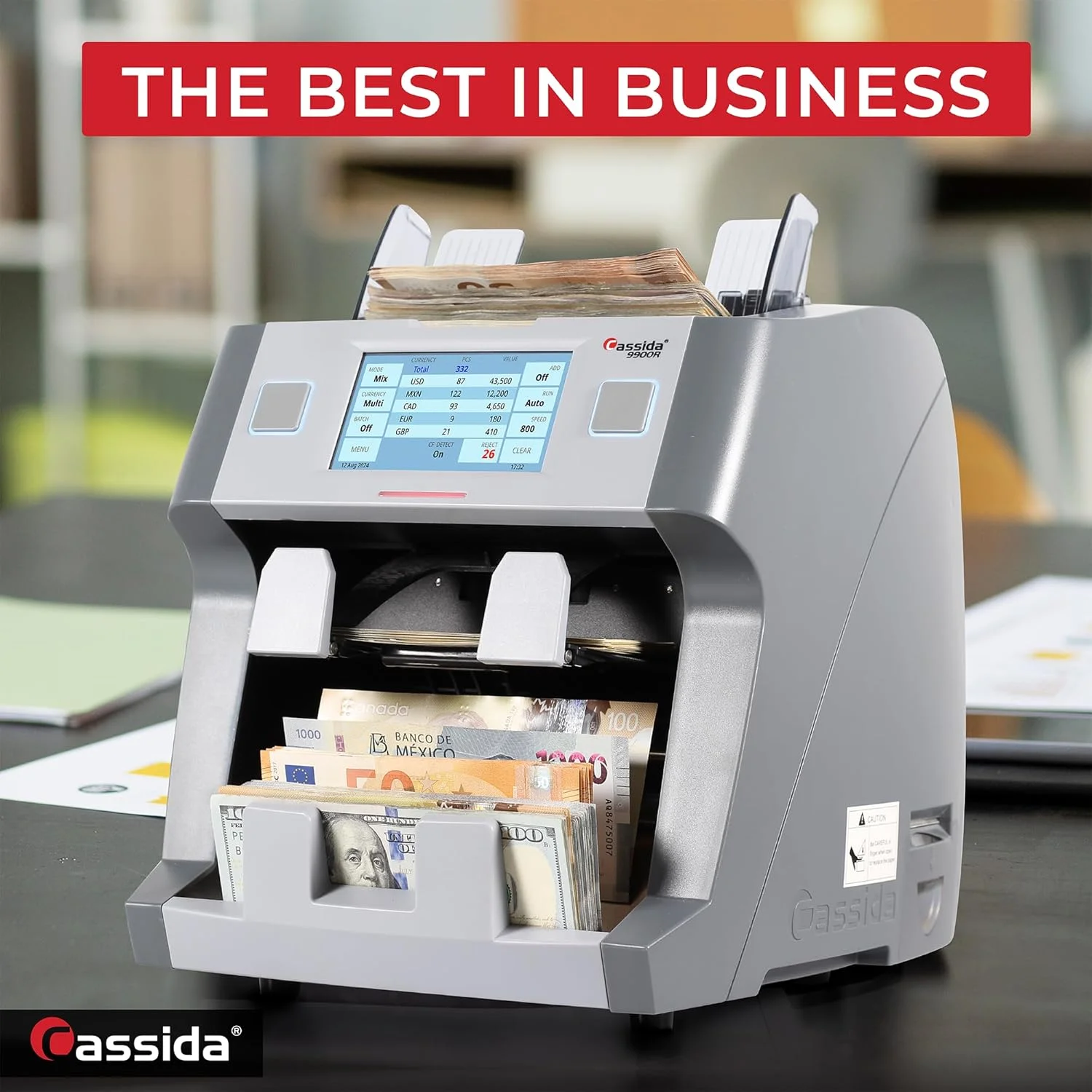دستگاه شمارش پول دو جیبی پیشرفته Cassida 9900R V2، مناسب بانک، شمارشگر اسکناس مختلط، مرتبسازی اسکناس، شمارش ارزش، دارای قابلیت اتصال به چاپگر، 2 CIS، تشخیص اسکناس تقلبی با UV/MG، IR/IT به همراه چاپگر داخلی دستگاه شمارش پول دو جیبی پیشرفته Cassida 9900R V2، مناسب بانک، شمارشگر اسکناس مختلط، مرتبسازی اسکناس، شمارش ارزش، دارای قابلیت اتصال به چاپگر، 2 CIS، تشخیص اسکناس تقلبی با UV/MG، IR/IT به همراه چاپگر داخلی