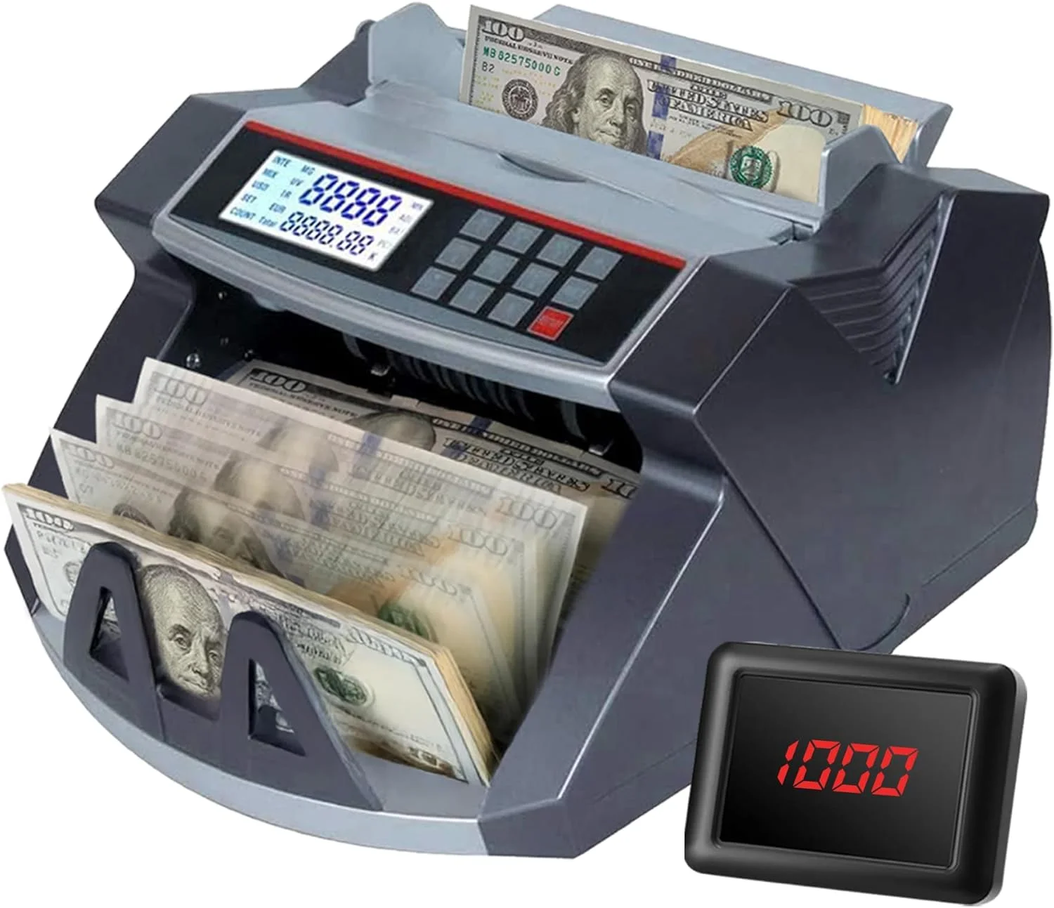 دستگاه شمارش پول CRONY - JN-2040V دستگاه شمارش اسکناس قابل حمل چند ارزی، دستگاه تشخیص اسکناس تقلبی AED SAR USD EUR با UV MG، دستگاه شمارش اسکناس با صفحه نمایش LCD 1000 عدد در دقیقه