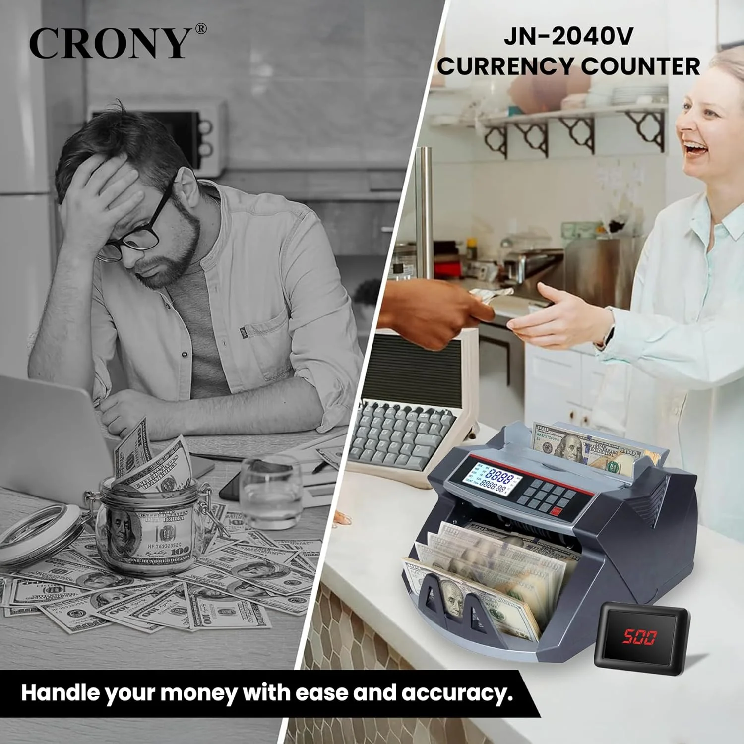 دستگاه شمارش پول CRONY - JN-2040V دستگاه شمارش اسکناس قابل حمل چند ارزی، دستگاه تشخیص اسکناس تقلبی AED SAR USD EUR با UV MG، دستگاه شمارش اسکناس با صفحه نمایش LCD 1000 عدد در دقیقه دستگاه شمارش پول CRONY - JN-2040V دستگاه شمارش اسکناس قابل حمل چند ارزی، دستگاه تشخیص اسکناس تقلبی AED SAR USD EUR با UV MG، دستگاه شمارش اسکناس با صفحه نمایش LCD 1000 عدد در دقیقه
