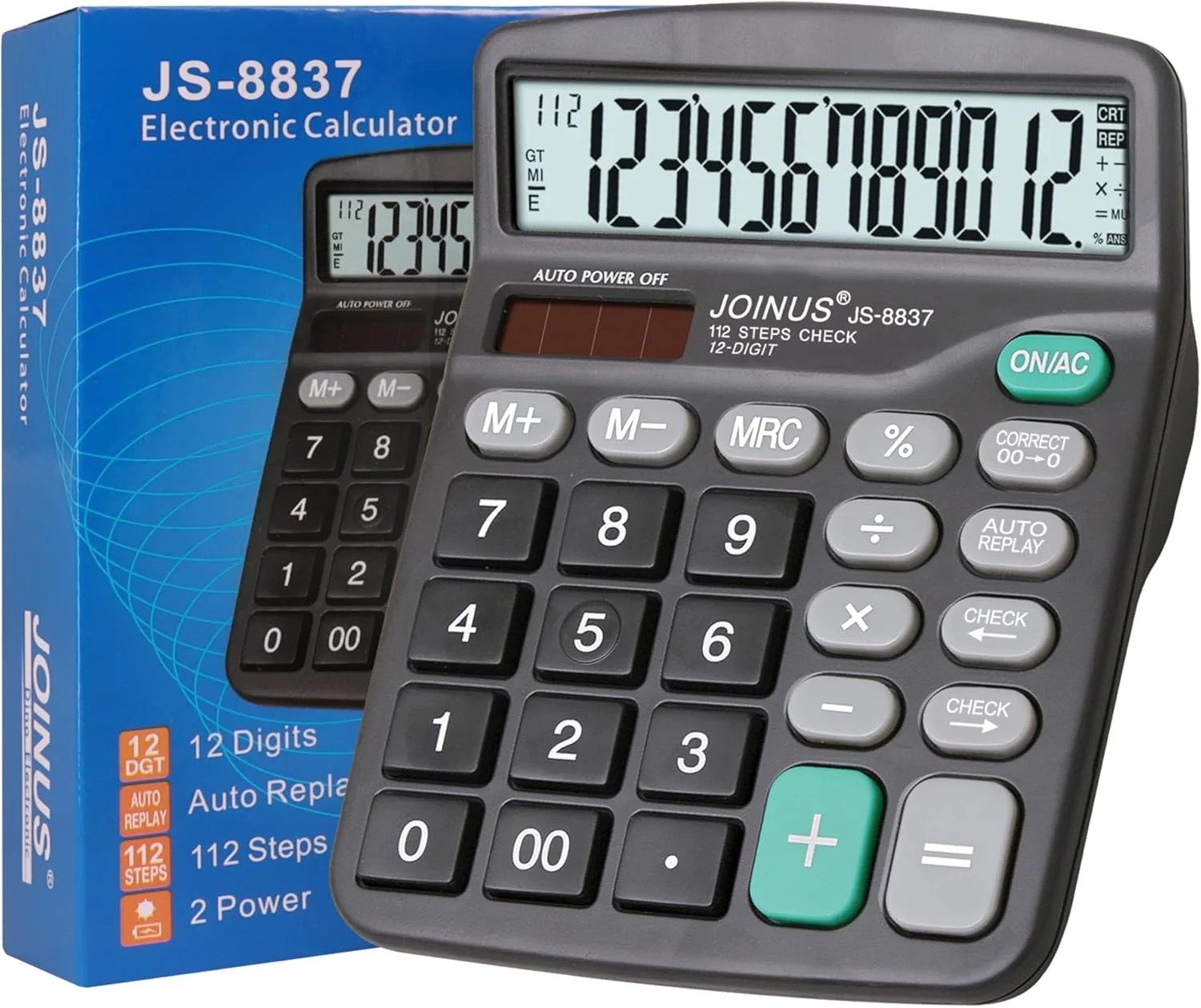 ماشین حساب الکترونیکی 12 رقمی JOINUS JS-8837 - دو منبع تغذیه، پخش خودکار، بررسی و تصحیح 112 مرحله ای، ایده آل برای استفاده در دفتر، خانه و مدرسه ماشین حساب الکترونیکی 12 رقمی JOINUS JS-8837 - دو منبع تغذیه، پخش خودکار، بررسی و تصحیح 112 مرحله ای، ایده آل برای استفاده در دفتر، خانه و مدرسه