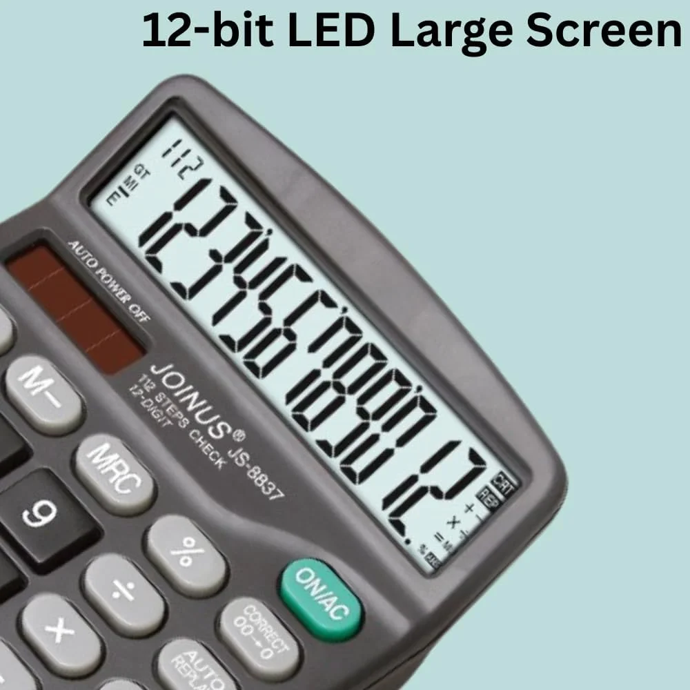 ماشین حساب الکترونیکی 12 رقمی JOINUS JS-8837 - دو منبع تغذیه، پخش خودکار، بررسی و تصحیح 112 مرحله ای، ایده آل برای استفاده در دفتر، خانه و مدرسه ماشین حساب الکترونیکی 12 رقمی JOINUS JS-8837 - دو منبع تغذیه، پخش خودکار، بررسی و تصحیح 112 مرحله ای، ایده آل برای استفاده در دفتر، خانه و مدرسه