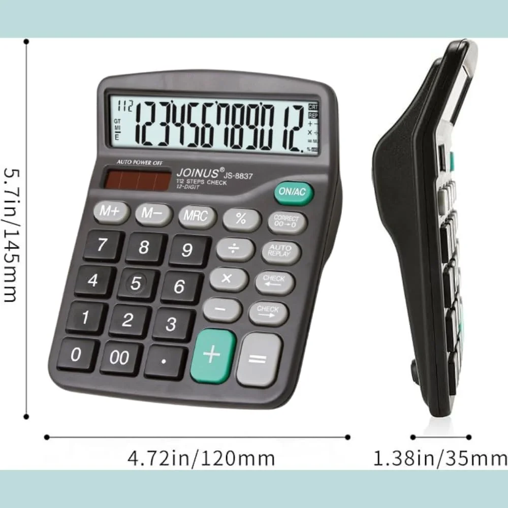 ماشین حساب الکترونیکی 12 رقمی JOINUS JS-8837 - دو منبع تغذیه، پخش خودکار، بررسی و تصحیح 112 مرحله ای، ایده آل برای استفاده در دفتر، خانه و مدرسه ماشین حساب الکترونیکی 12 رقمی JOINUS JS-8837 - دو منبع تغذیه، پخش خودکار، بررسی و تصحیح 112 مرحله ای، ایده آل برای استفاده در دفتر، خانه و مدرسه