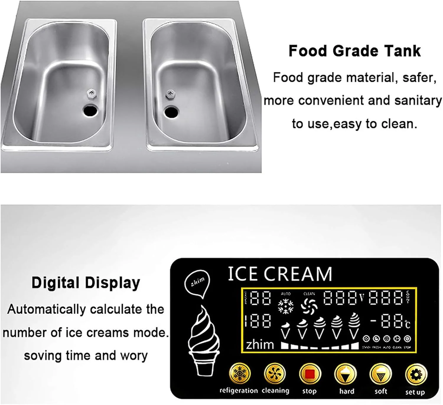 دستگاه بستنی ساز تجاری UPIKIT 1200W، حجم تولید: 16 تا 18 لیتر در ساعت، دستگاه بستنی ساز دیجیتال LCD، هشدار کمبود، دستگاه بستنی ساز نرم رومیزی برای مهمانی های خانوادگی رستوران دستگاه بستنی ساز تجاری UPIKIT 1200W، حجم تولید: 16 تا 18 لیتر در ساعت، دستگاه بستنی ساز دیجیتال LCD، هشدار کمبود، دستگاه بستنی ساز نرم رومیزی برای مهمانی های خانوادگی رستوران