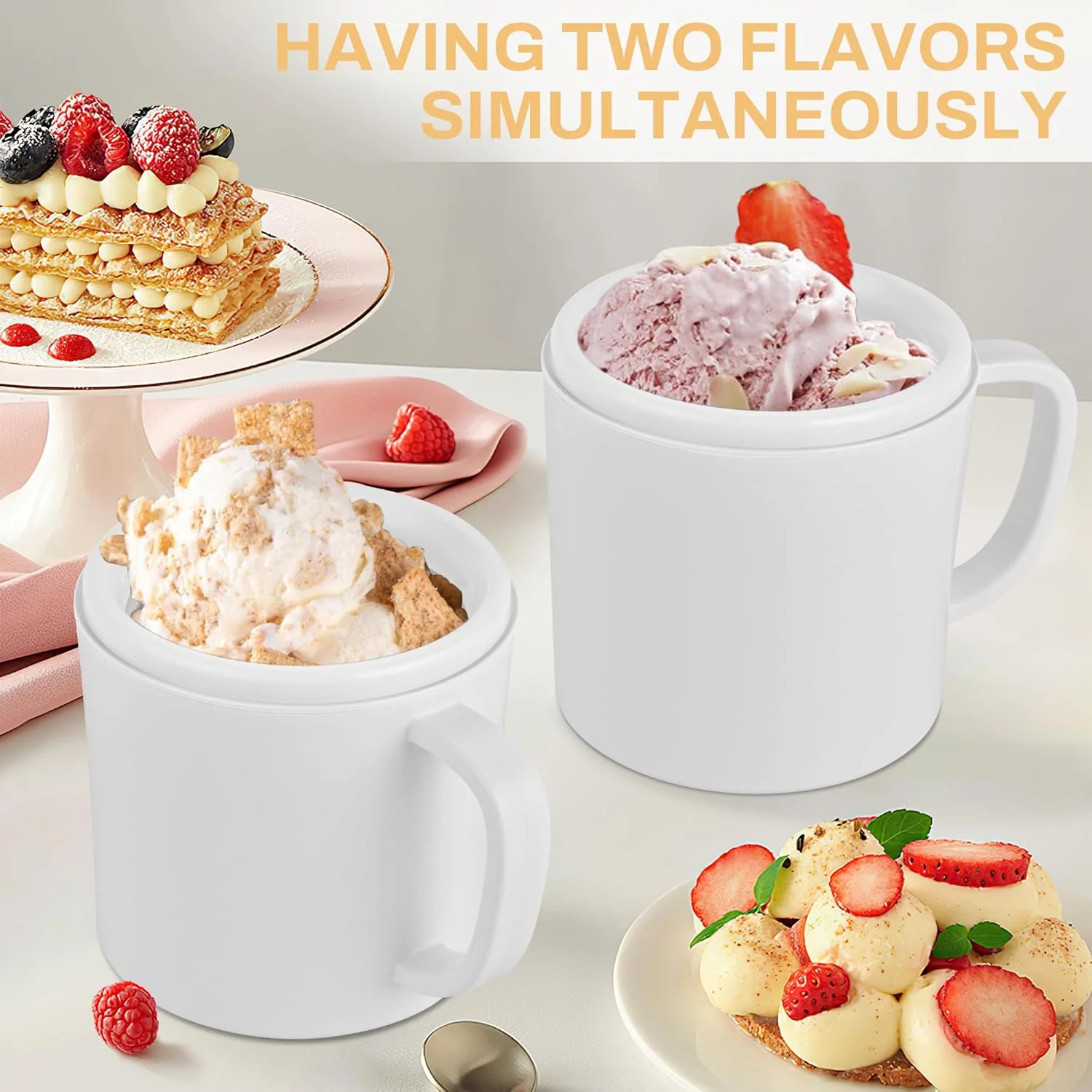 دستگاه بستنی ساز پوکومک برای استفاده خانگی، با دو کاسه بستنی، عملکرد ساده و تمیز کردن آسان، سفید دستگاه بستنی ساز پوکومک برای استفاده خانگی، با دو کاسه بستنی، عملکرد ساده و تمیز کردن آسان، سفید