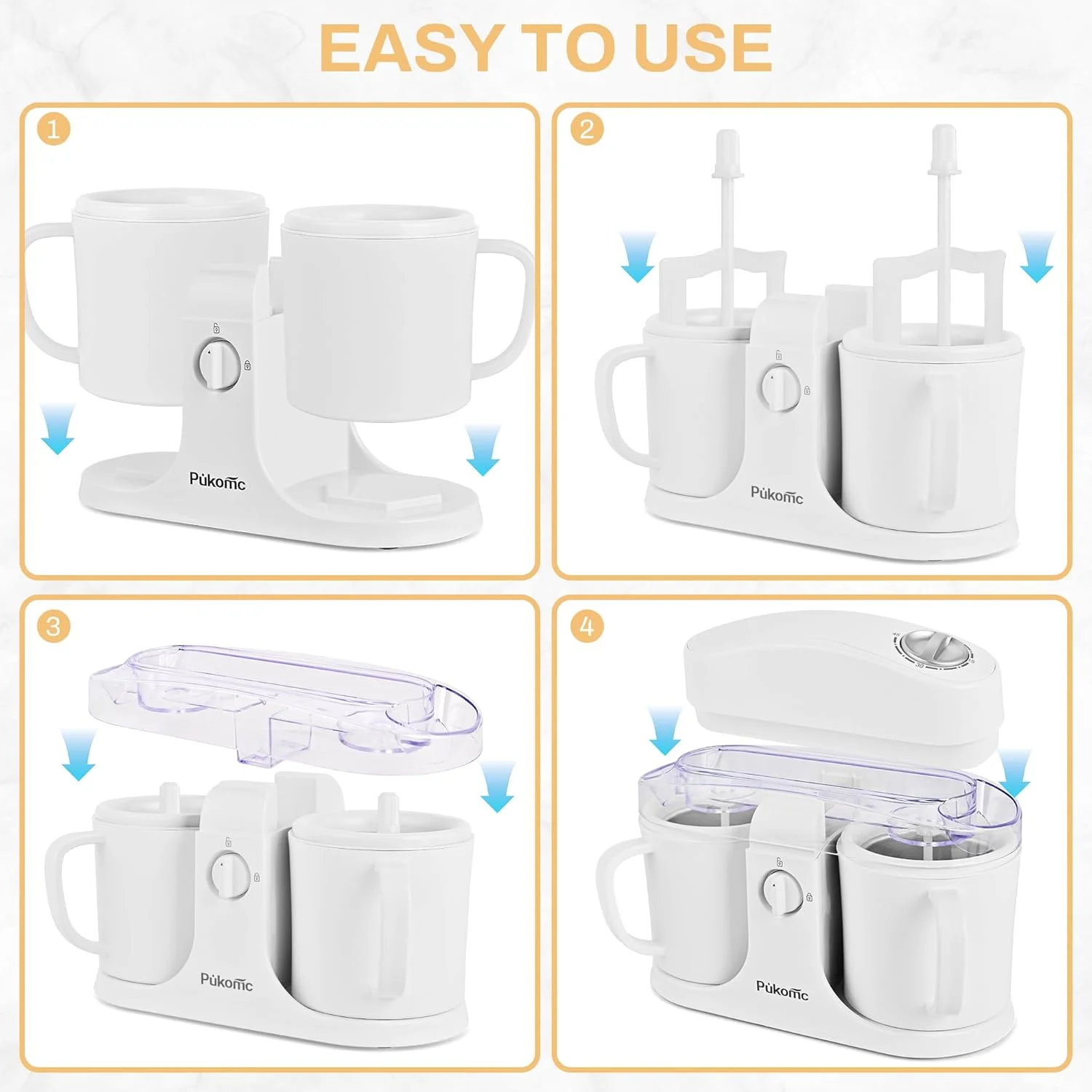 دستگاه بستنی ساز پوکومک برای استفاده خانگی، با دو کاسه بستنی، عملکرد ساده و تمیز کردن آسان، سفید دستگاه بستنی ساز پوکومک برای استفاده خانگی، با دو کاسه بستنی، عملکرد ساده و تمیز کردن آسان، سفید