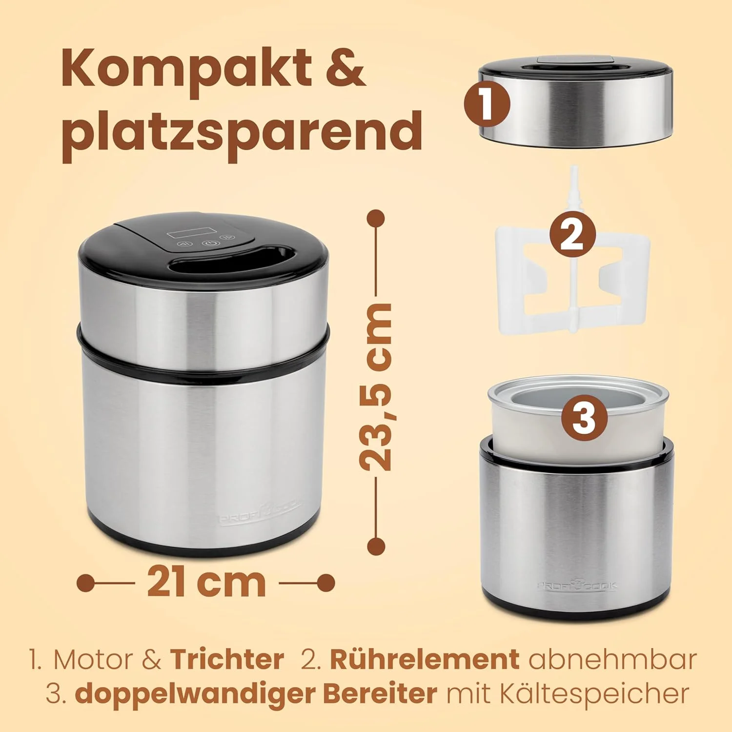 دستگاه بستنی ساز و ماست ساز ProfiCook®، بستنی در 20 دقیقه، برای حداکثر 1800 میلی لیتر بستنی، دستگاه بستنی ساز نرم برای خانه، با تایمر، دستگاه بستنی ساز برای بستنی، ماست یخ زده و سوربت دستگاه بستنی ساز و ماست ساز ProfiCook®، بستنی در 20 دقیقه، برای حداکثر 1800 میلی لیتر بستنی، دستگاه بستنی ساز نرم برای خانه، با تایمر، دستگاه بستنی ساز برای بستنی، ماست یخ زده و سوربت