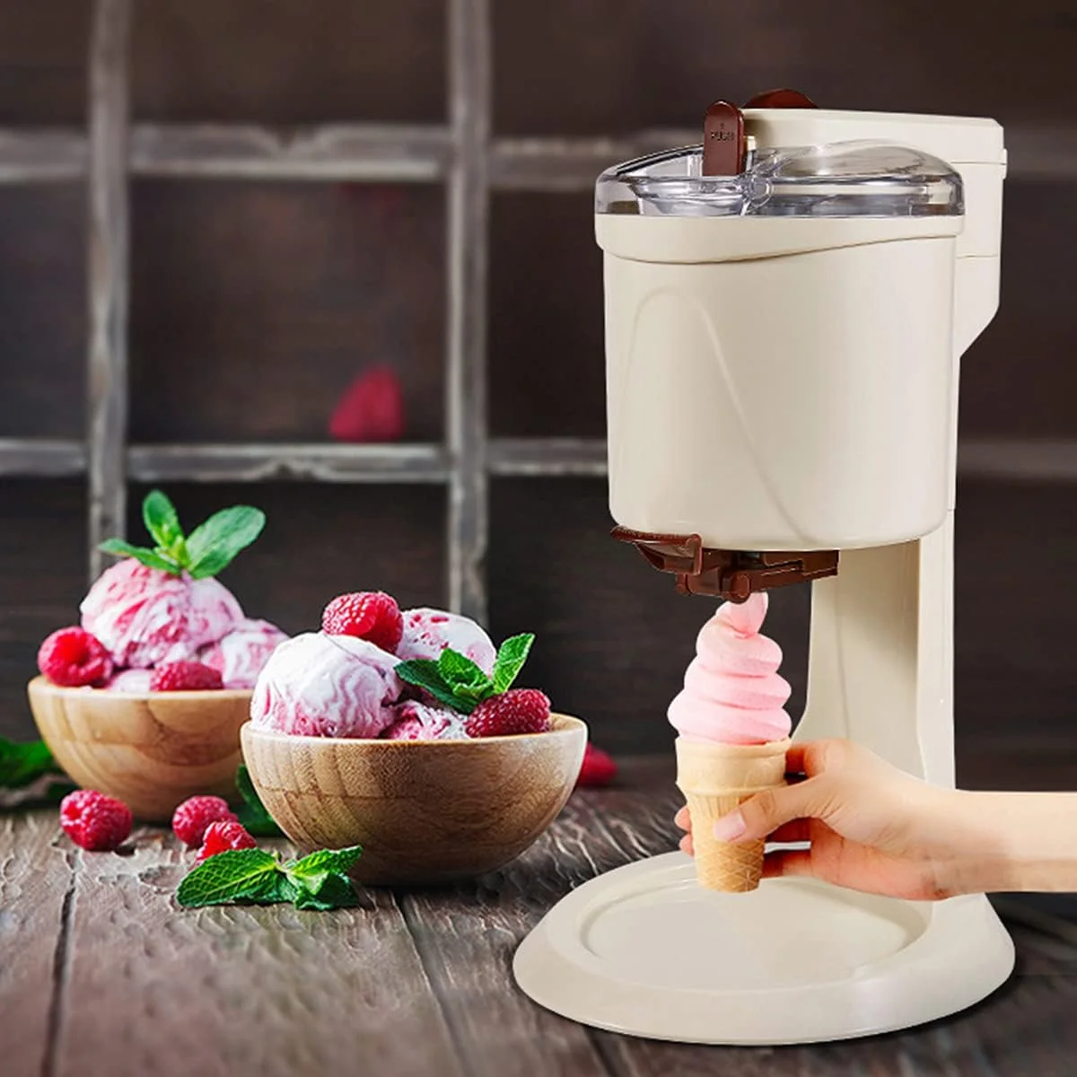 دستگاه بستنی ساز QNMM، ظرفیت بالا 1000 میلی لیتر، خانگی کاملا اتوماتیک، مینی دستگاه بستنی ساز میوه ای برای آشپزخانه برقی DIY خانگی برای کودکان