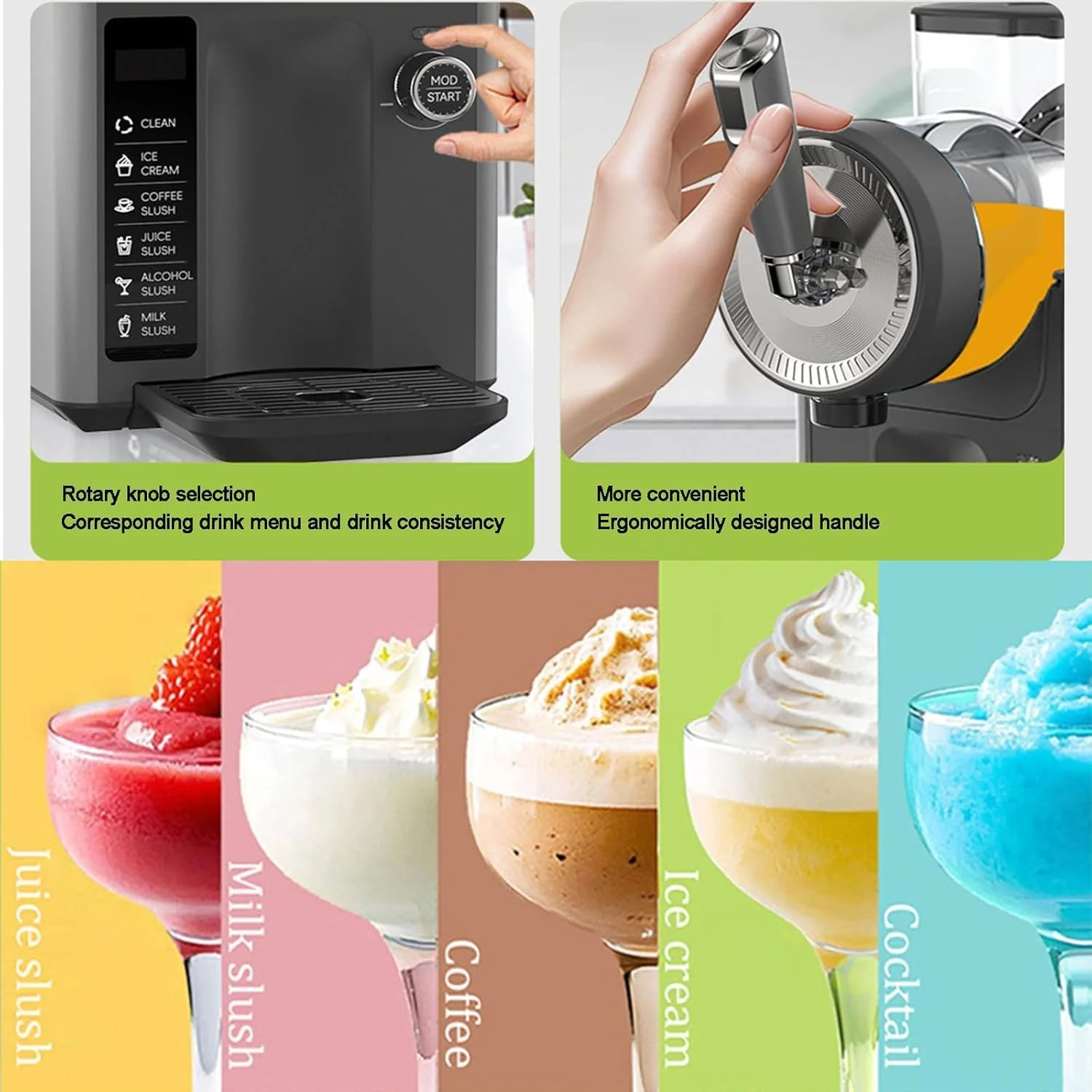 دستگاه تهیه نوشیدنی یخ زده، دستگاه یخ در بهشت برای خانه، خود تمیز شونده، بدون نیاز به یخ، 1.8 لیتر، انجماد سریع 12 دقیقه ای، 5 برنامه از پیش تعیین شده، مارگاریتاهای یخ زده، بستنی و موارد دیگر