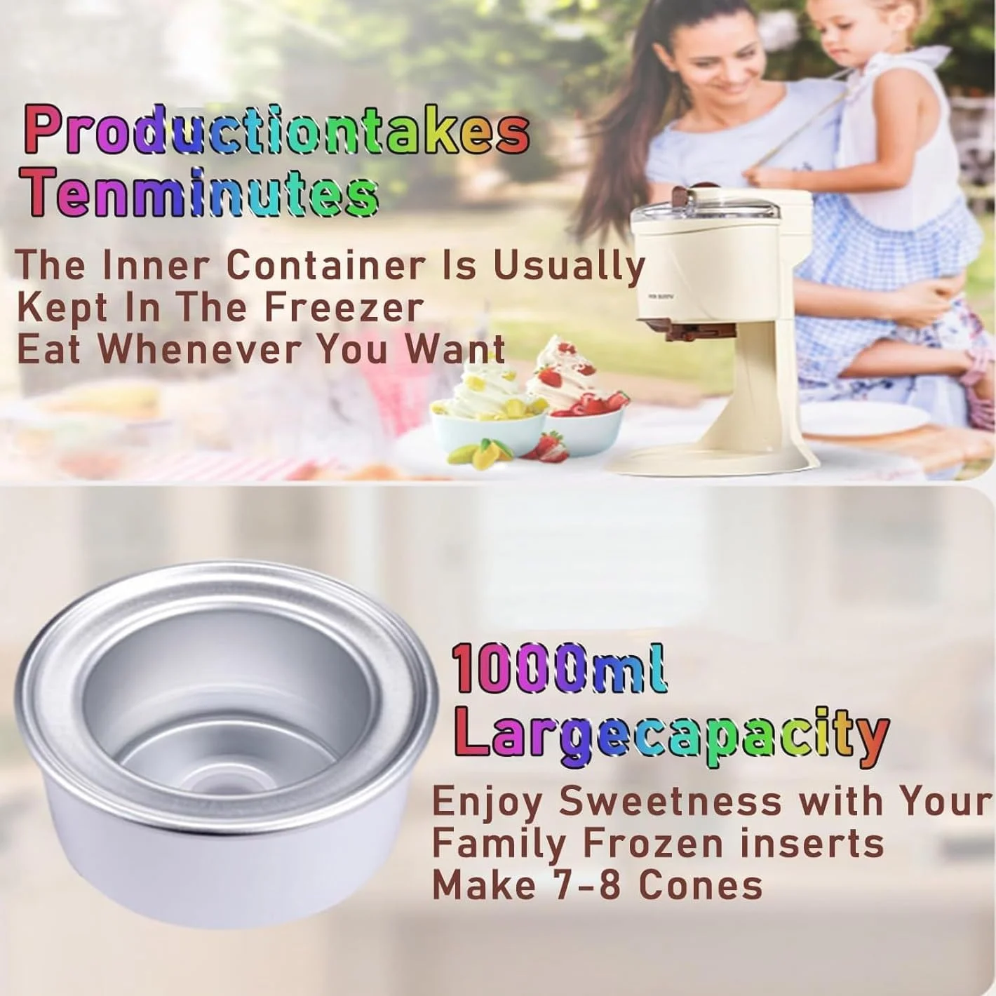 دستگاه بستنی ساز نرم، دستگاه بستنی ساز خانگی قابل حمل از میوه، دستگاه بستنی ساز نیمه اتوماتیک 1000 میلی لیتری DIY، دستگاه های بستنی ساز ماست، برای استفاده سریع در آشپزخانه خانگی