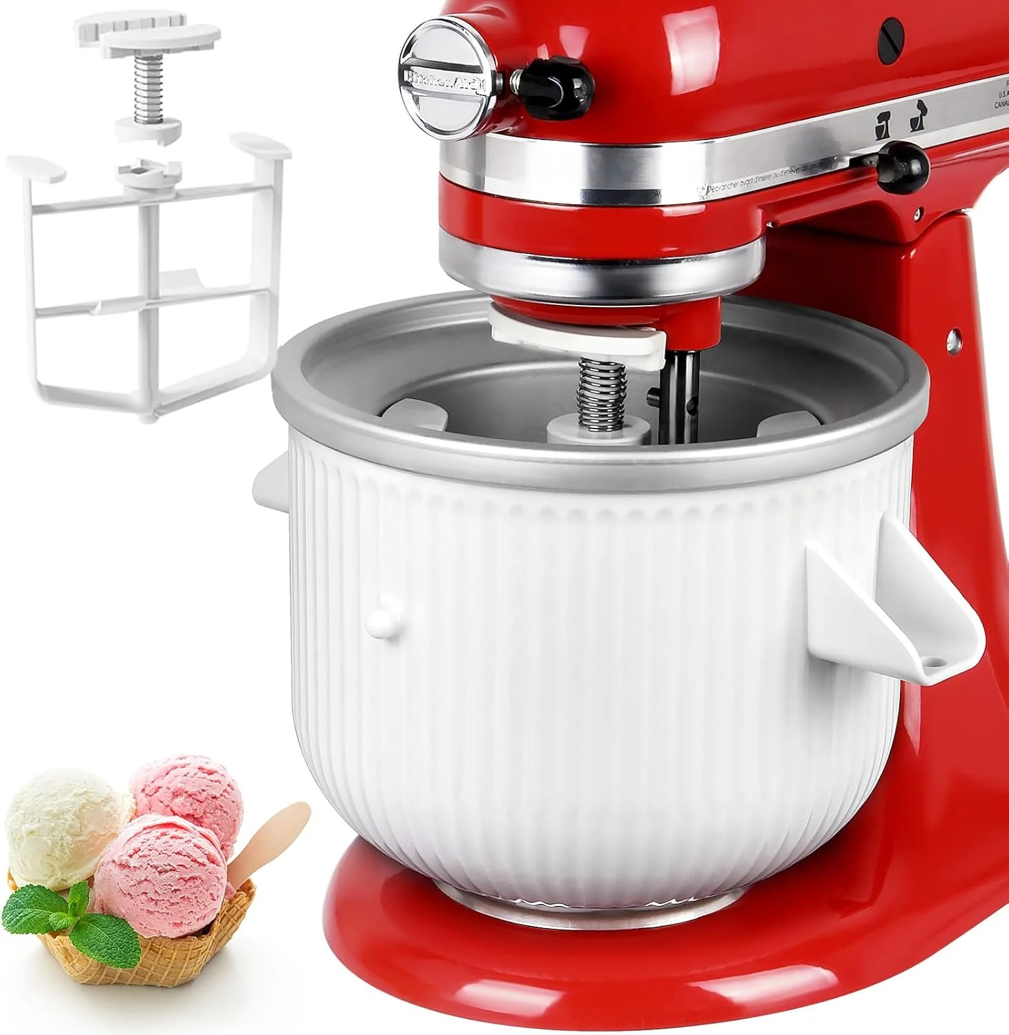 دستگاه بستنی ساز LETOMS مناسب Kitchenaid، کاسه بستنی ساز 2 کوارتی برای میکسر ایستاده 4.5/5/6/7QT، دستگاه سوربت و ژلاتو ساز برای یخ خانگی، دسر، ماست