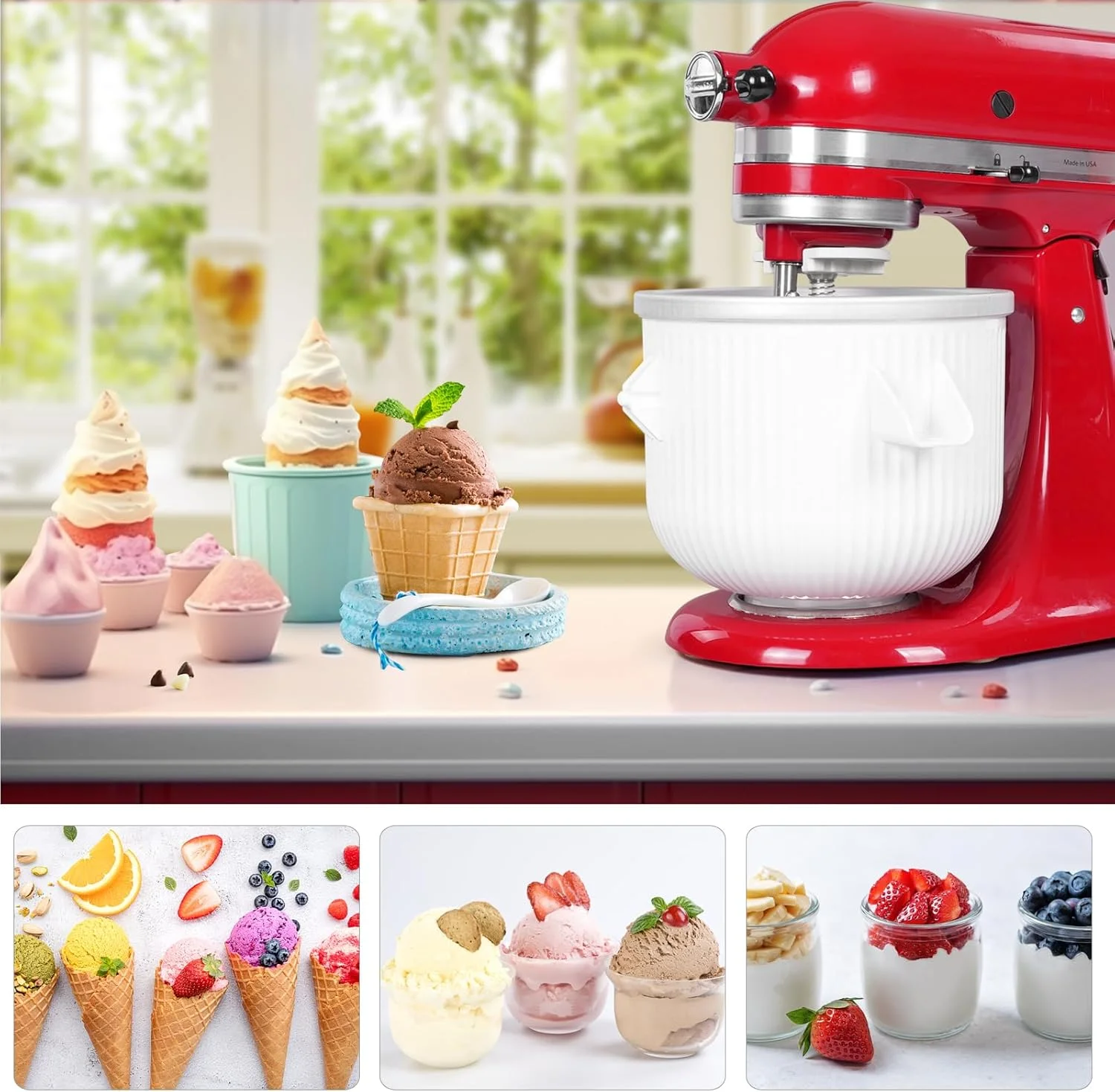 دستگاه بستنی ساز LETOMS مناسب Kitchenaid، کاسه بستنی ساز 2 کوارتی برای میکسر ایستاده 4.5/5/6/7QT، دستگاه سوربت و ژلاتو ساز برای یخ خانگی، دسر، ماست دستگاه بستنی ساز LETOMS مناسب Kitchenaid، کاسه بستنی ساز 2 کوارتی برای میکسر ایستاده 4.5/5/6/7QT، دستگاه سوربت و ژلاتو ساز برای یخ خانگی، دسر، ماست