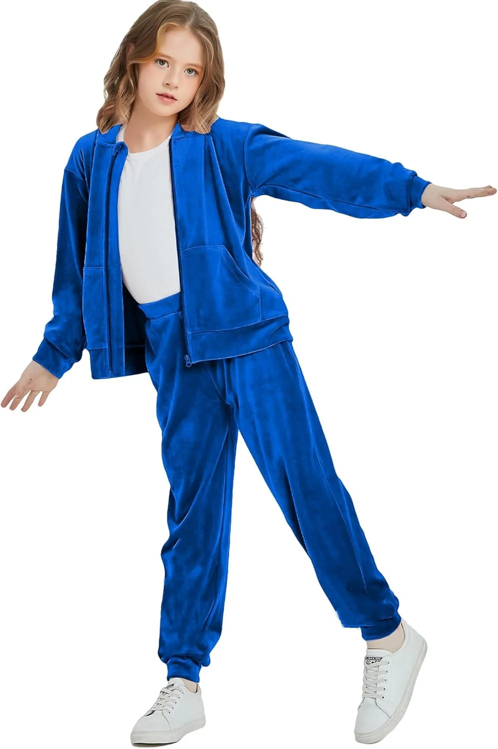 ست لباس ورزشی دخترانه Woolicity، گرمکن مخملی، ست 2 تکه، هودی زیپ دار و شلوار، لباس ورزشی، ست دویدن