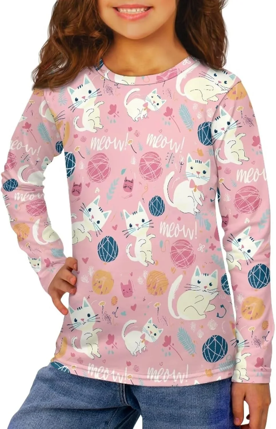تی شرت آستین بلند دخترانه Uppodwarkid، بلوز نرم و زیبا با یقه گرد برای کودکان 3 تا 16 سال