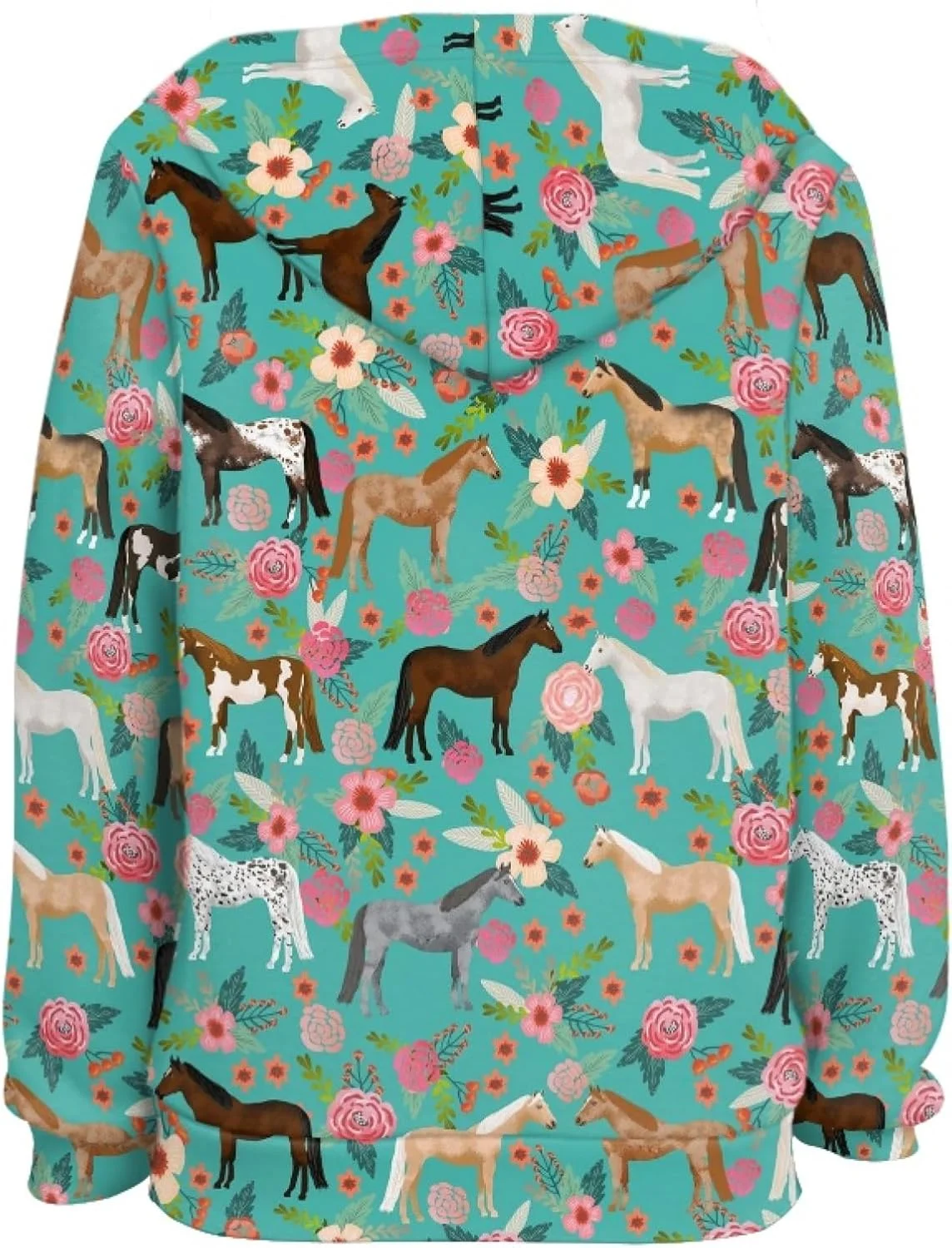 هودی دخترانه WELLFLYHOM با طرح اسب، مناسب سنین 6 و 7 سال، دارای بند کشی، بلوزهای گرمکن مد روز برای نوجوانان با جیب، آستین بلند، پولور ورزشی با تاپ های سویشرت کلاه دار، گلدار رنگارنگ فیروزه ای