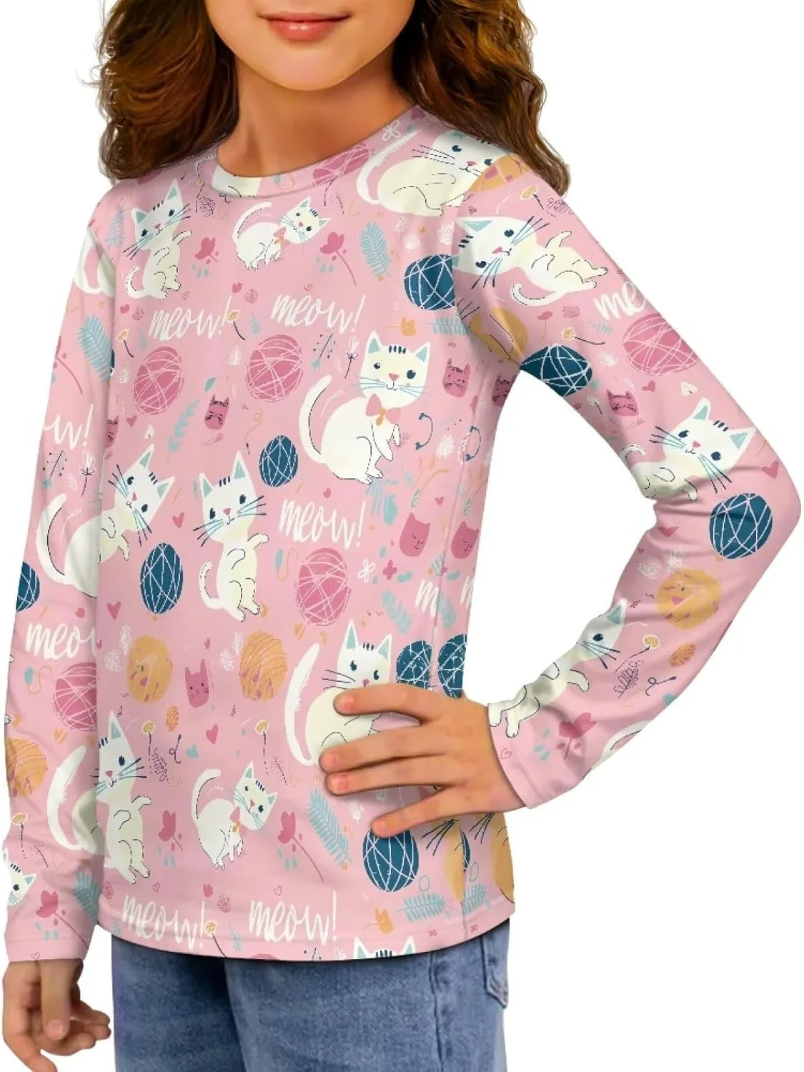 تی شرت آستین بلند دخترانه Uppodwarkid، بلوز نرم و زیبا با یقه گرد برای کودکان 3 تا 16 سال